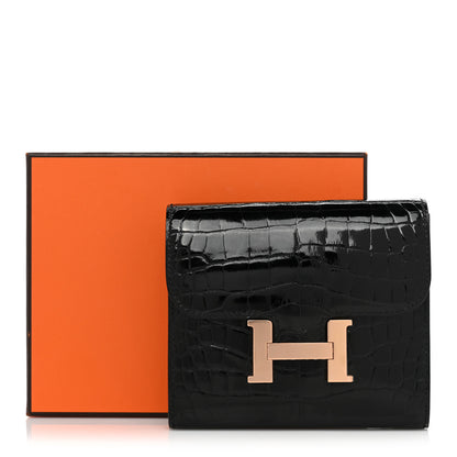 Hermes Shiny Alligator Constance Short Wallet Black 10 of 10