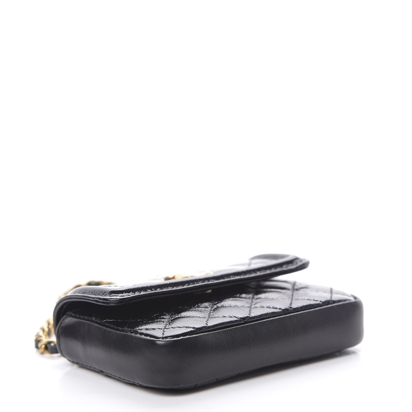 Shiny Aged Calfskin Quilted Waist Belt Bag Black