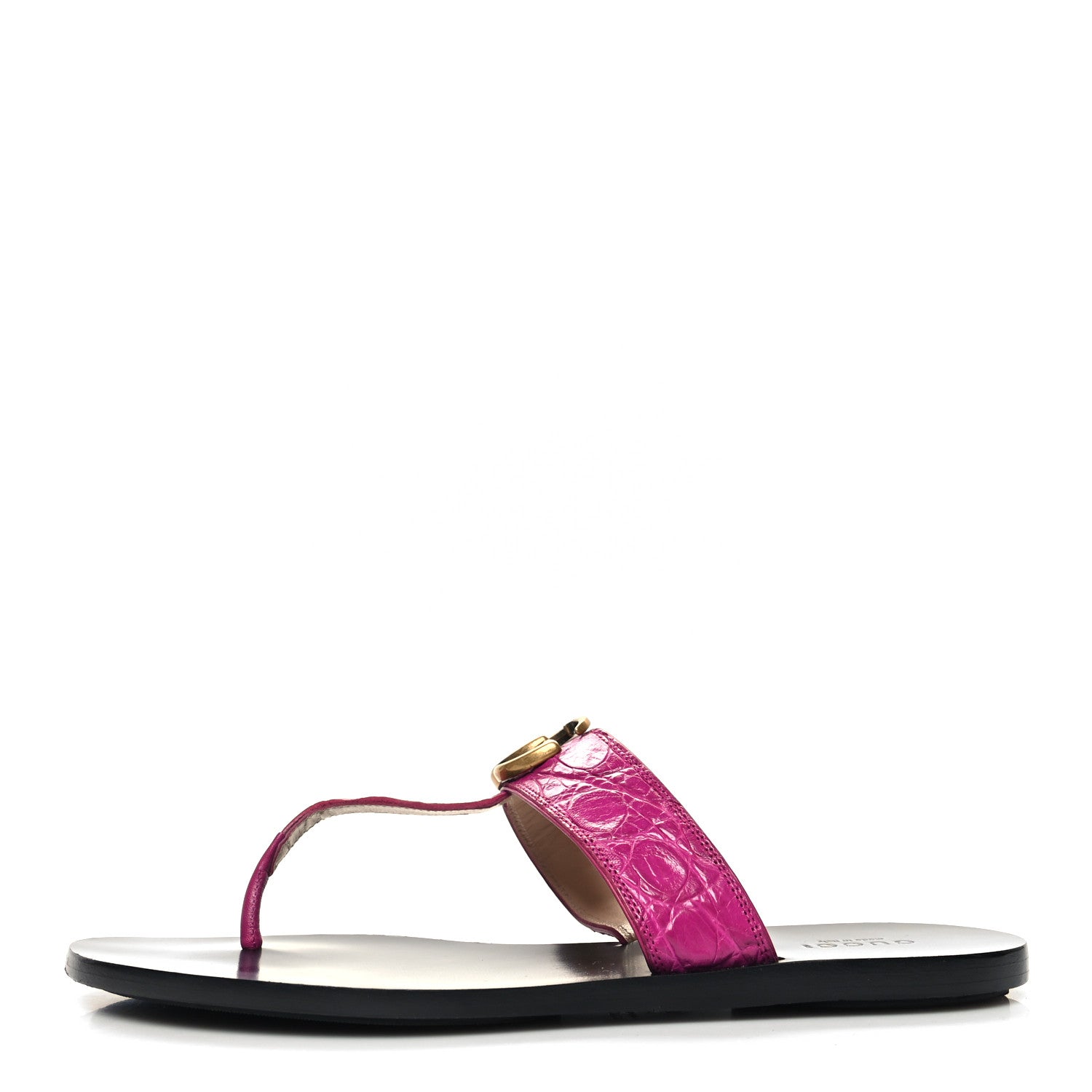 Gucci Calfskin Crocodile Embossed GG Marmont Thong Sandals 38 Fuchsia 1 of 7