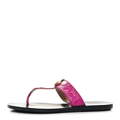 Gucci Calfskin Crocodile Embossed GG Marmont Thong Sandals 38 Fuchsia 1 of 7