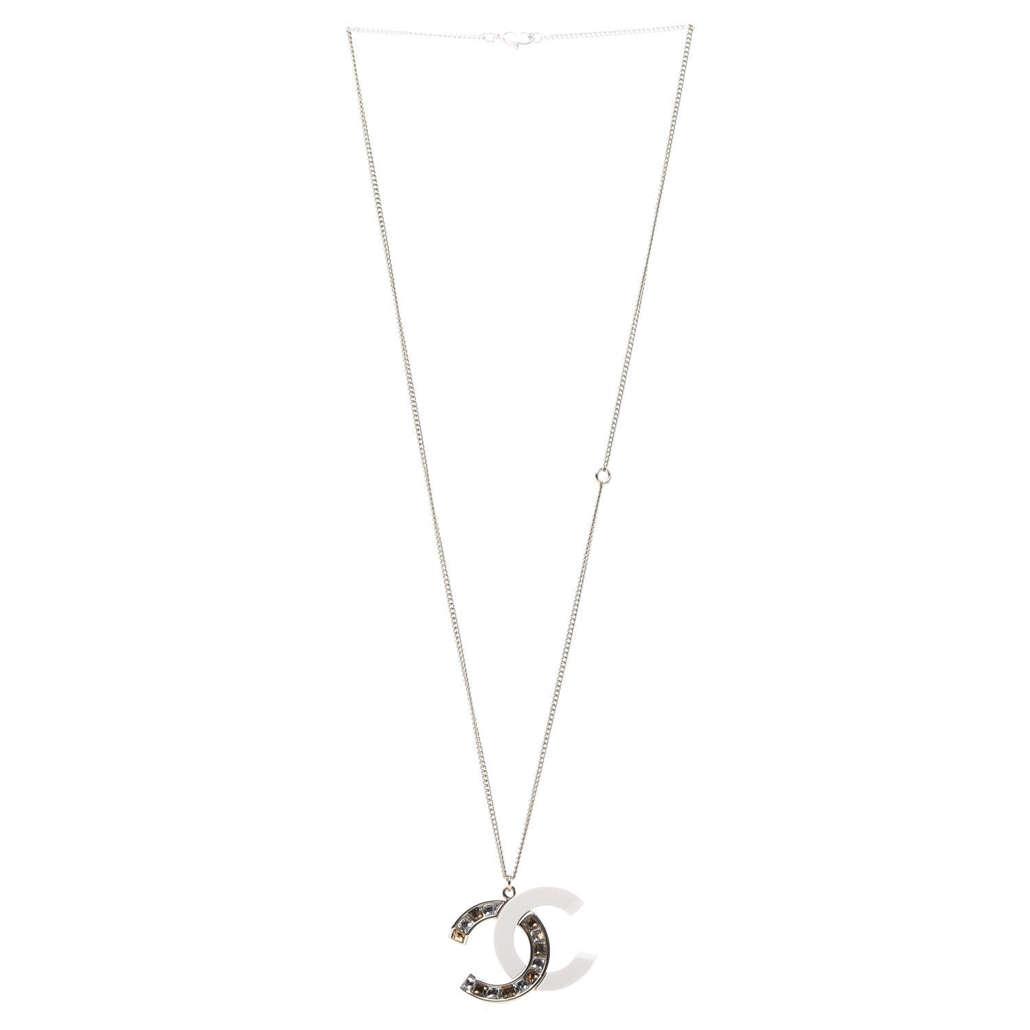 Chanel Resin Crystal Baguette CC Necklace Gold White 3 of 6