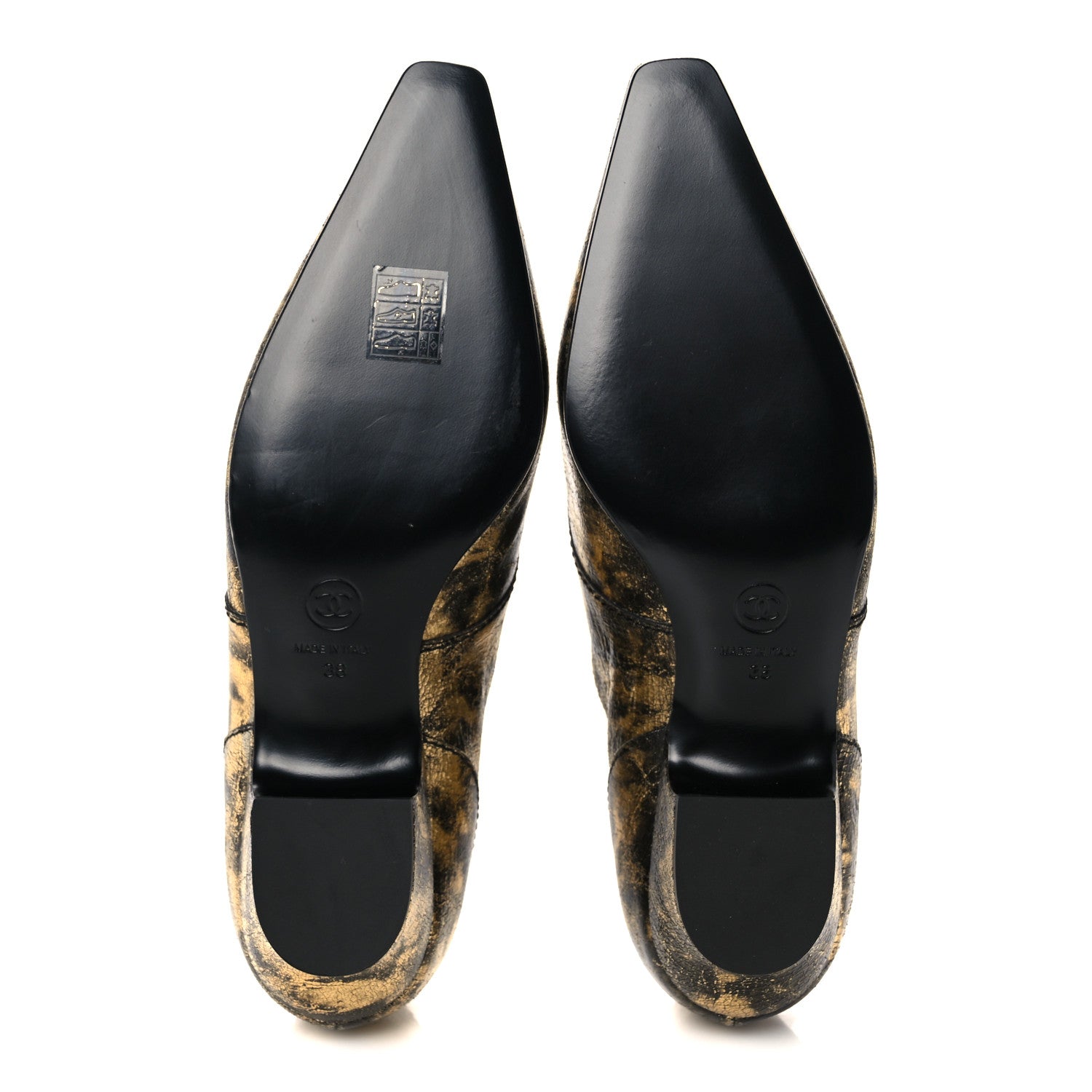 Chanel Laminated Goatskin Lace Up Oxford 38 Gold 5 of 9