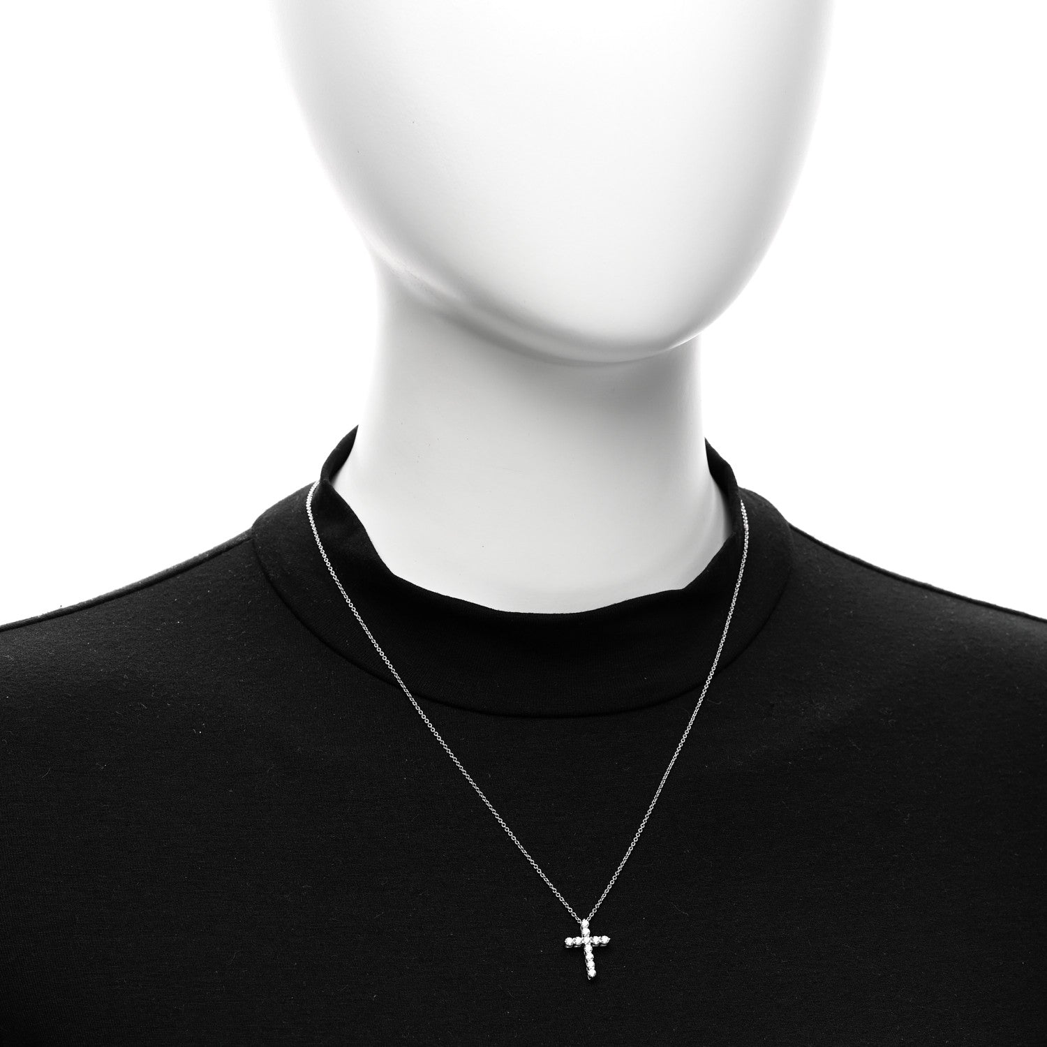Tiffany Platinum Diamond Small Cross Pendant Necklace 2 of 6