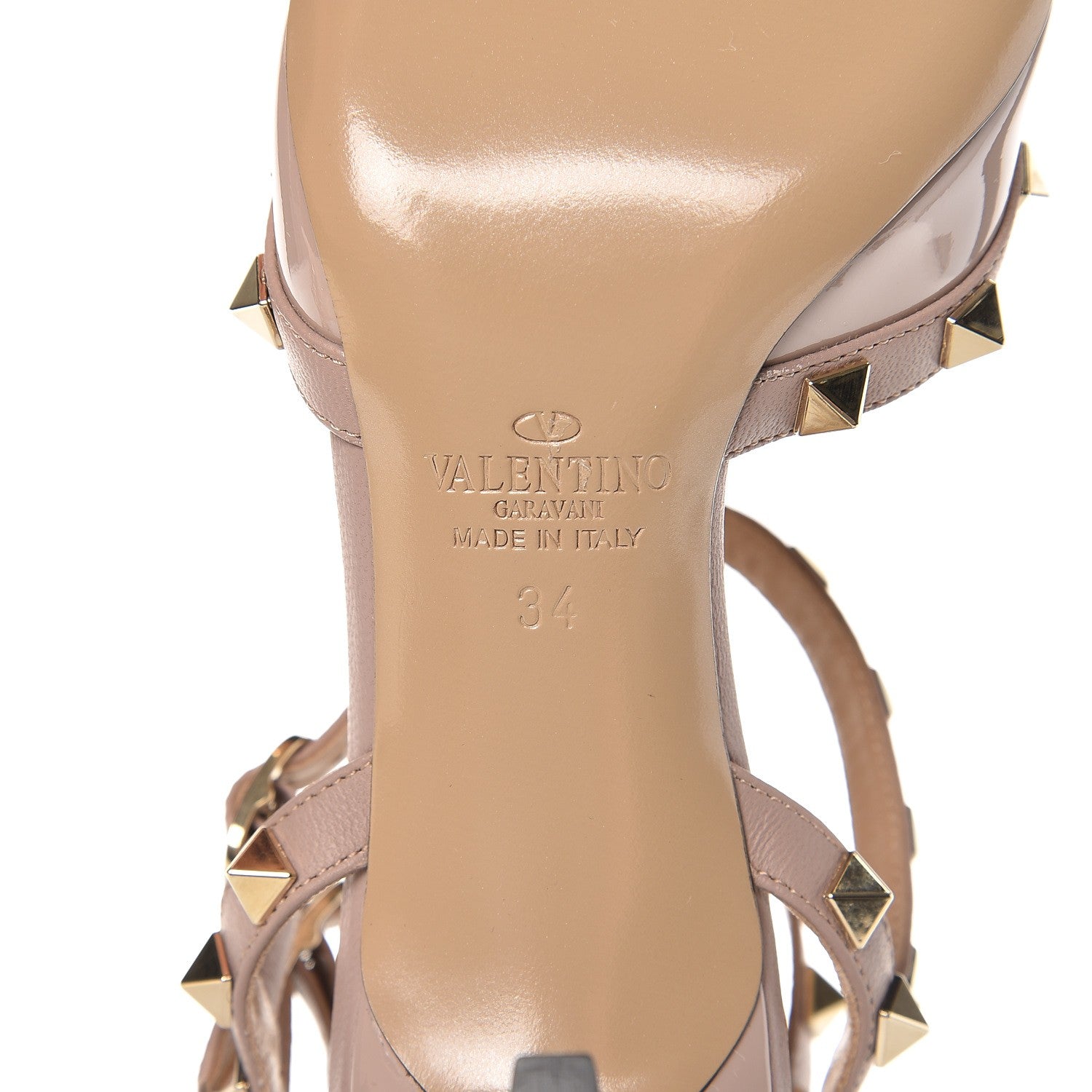 Valentino Garavani Patent Rockstud Ankle Strap Low Heel Pumps 34 Poudre 6 of 7