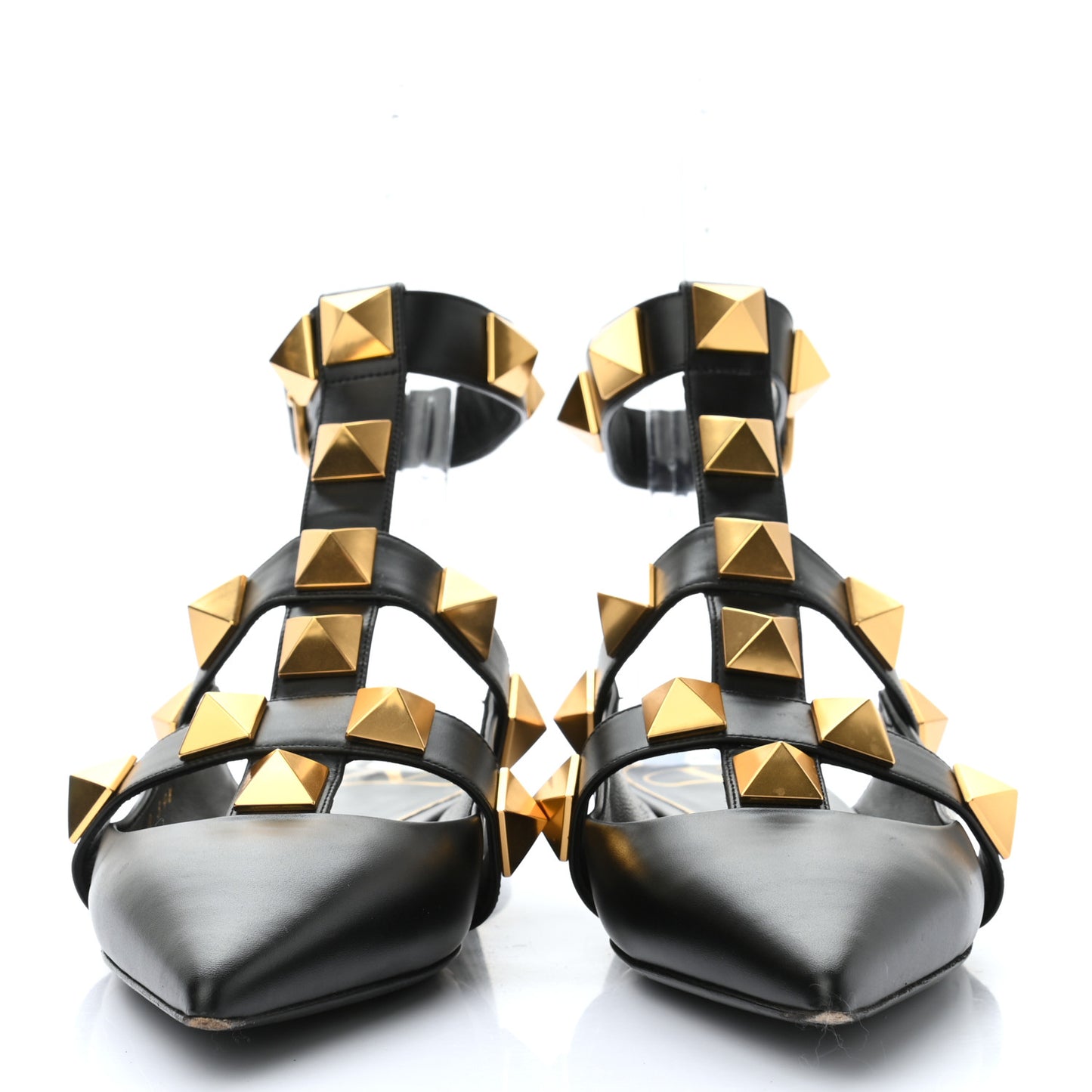 Calfskin Roman Stud Ankle Strap Flat Mules 39.5 Black