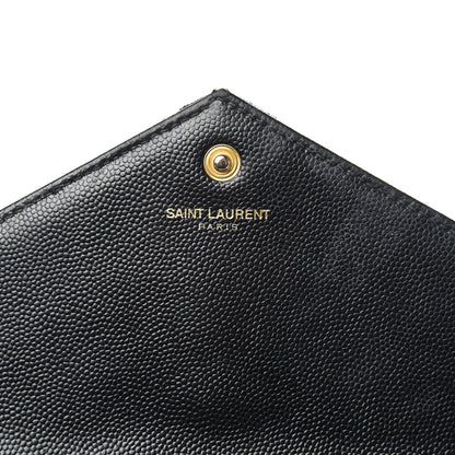 Saint Laurent Grain De Poudre Matelasse Chevron Monogram Chain Wallet Black 6 of 15
