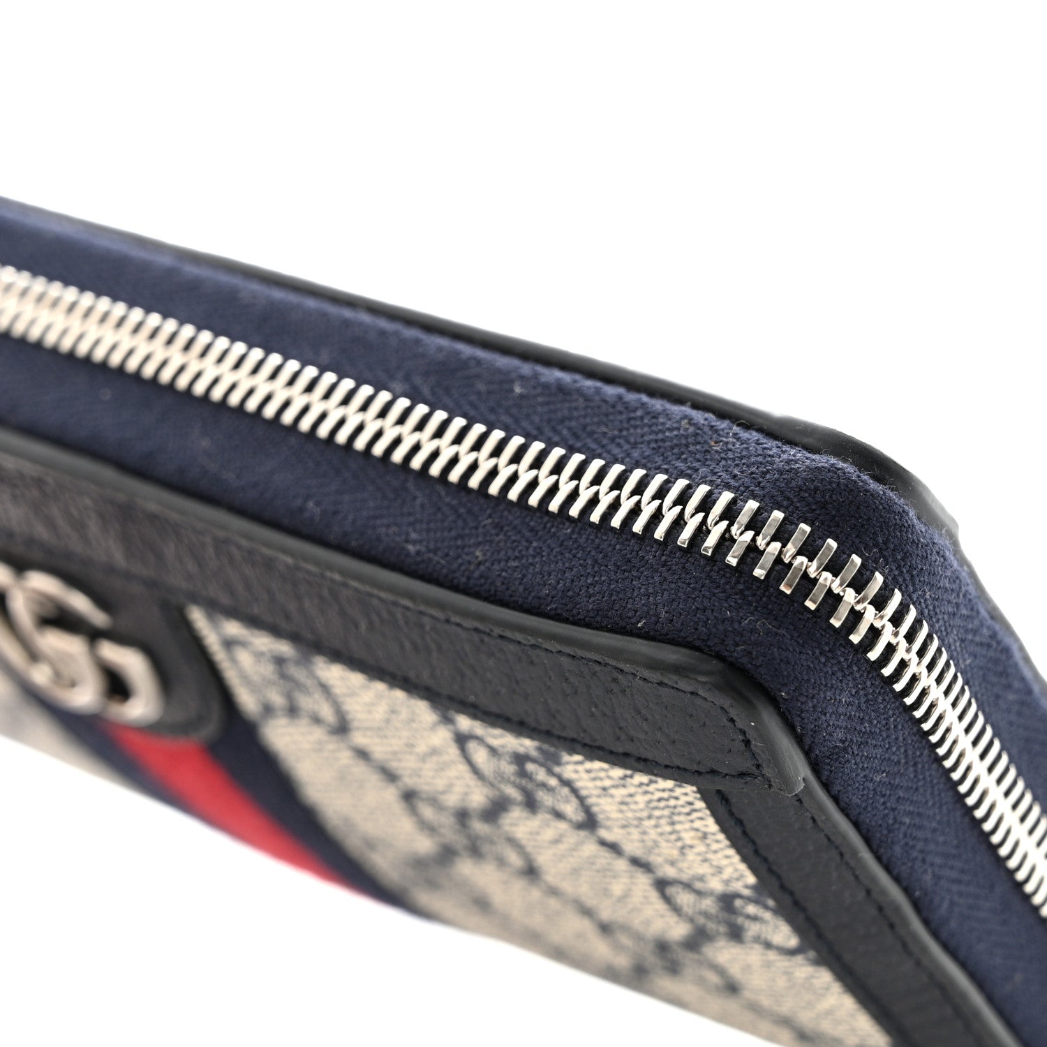 Gucci GG Supreme Monogram Textured Dollar Calfskin Web Ophidia Zip Around Wallet Beige Blue 8 of 8