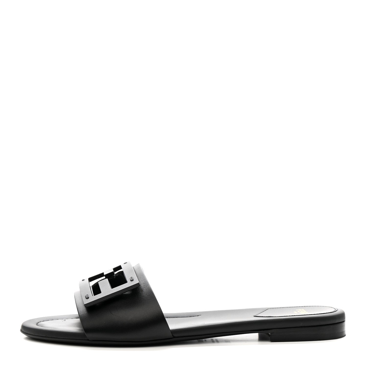 Fendi Vitello Cuoio Baguette Flat Slide Sandals 39.5 Black 1 of 9