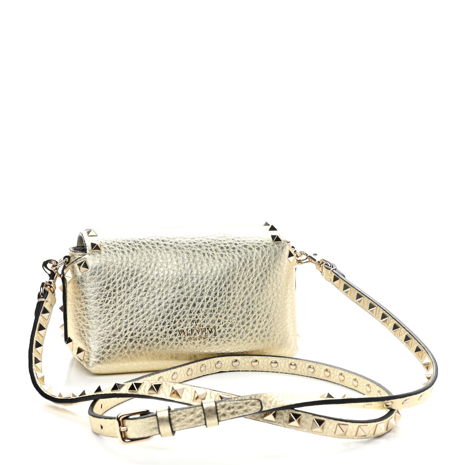 Valentino Garavani Metallic Pebbled Calfskin Mini Rockstud Crossbody Bag Gold 3 of 8