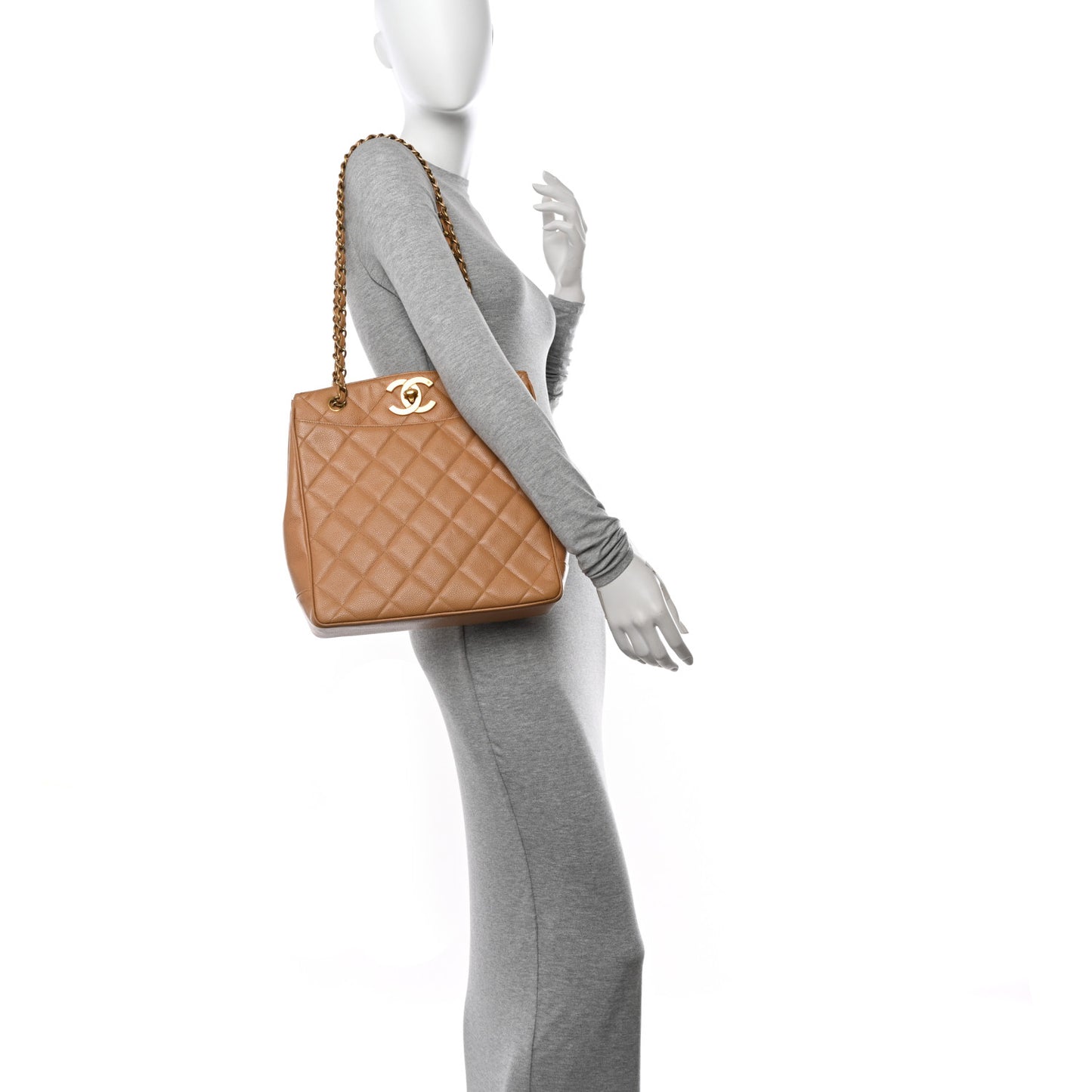 Caviar Quilted Shopper Tote Beige