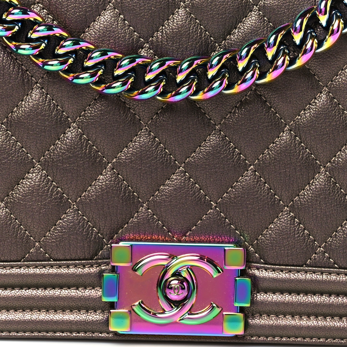 Iridescent Goatskin Quilted New Medium Boy Flap Bronze