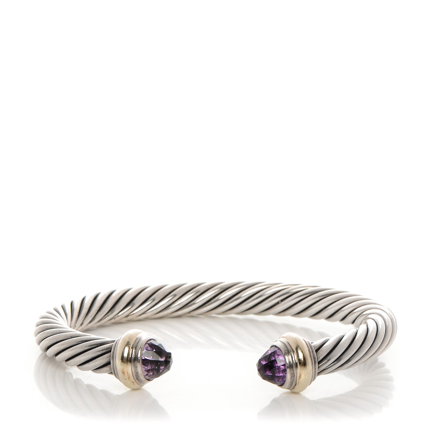 David Yurman Sterling Silver 14K Yellow Gold Amethyst 7mm Cable Classics Bracelet 1 of 4