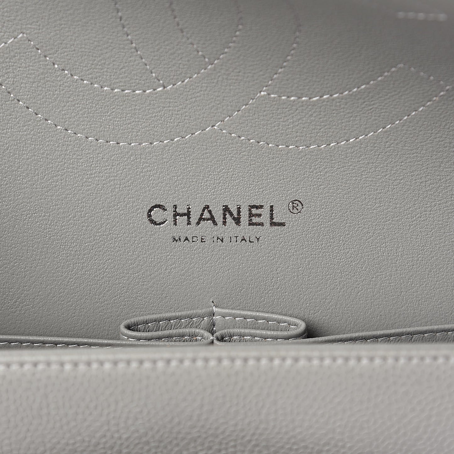 Caviar Quilted Jumbo Double Flap Light Grey