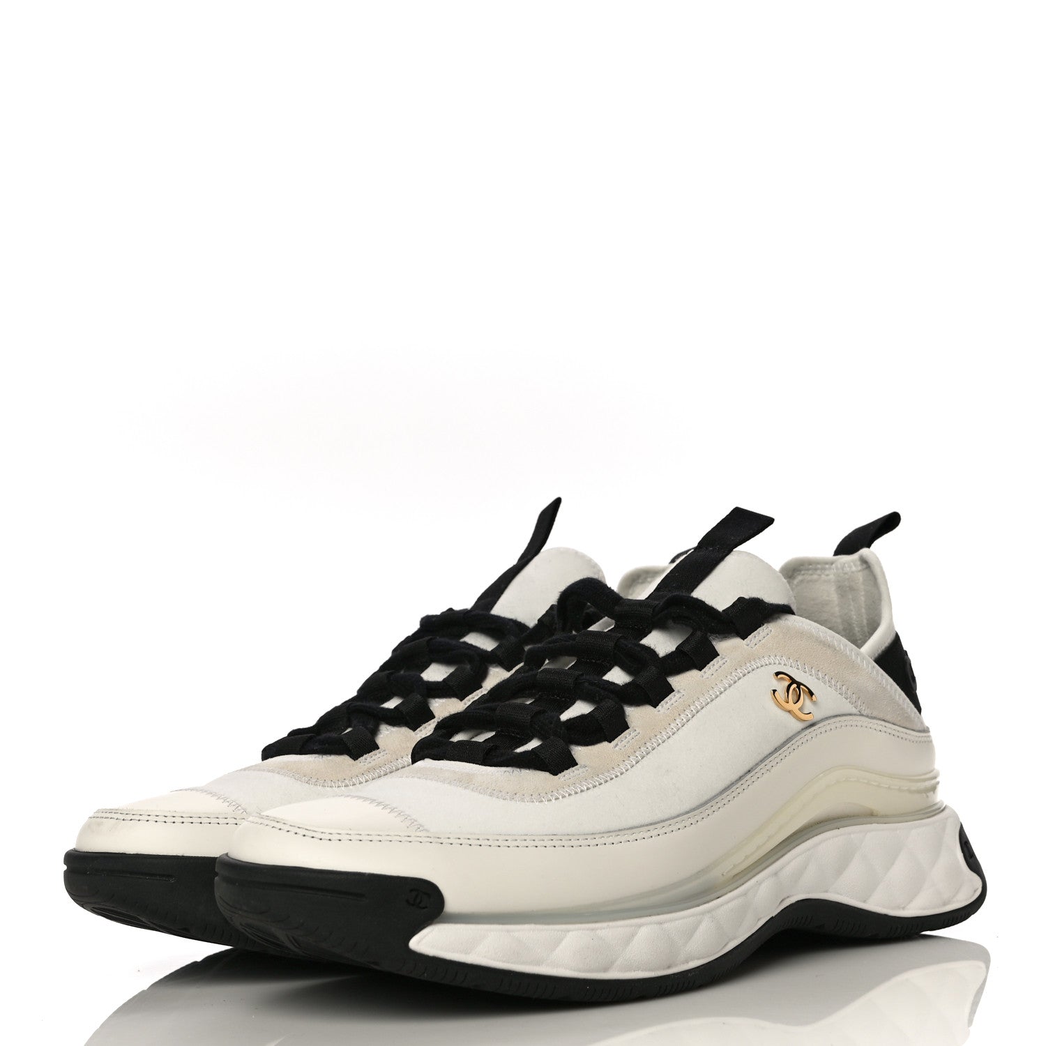 Chanel Fabric Calfskin Suede CC Sneakers 41 Ivory Black 4 of 15