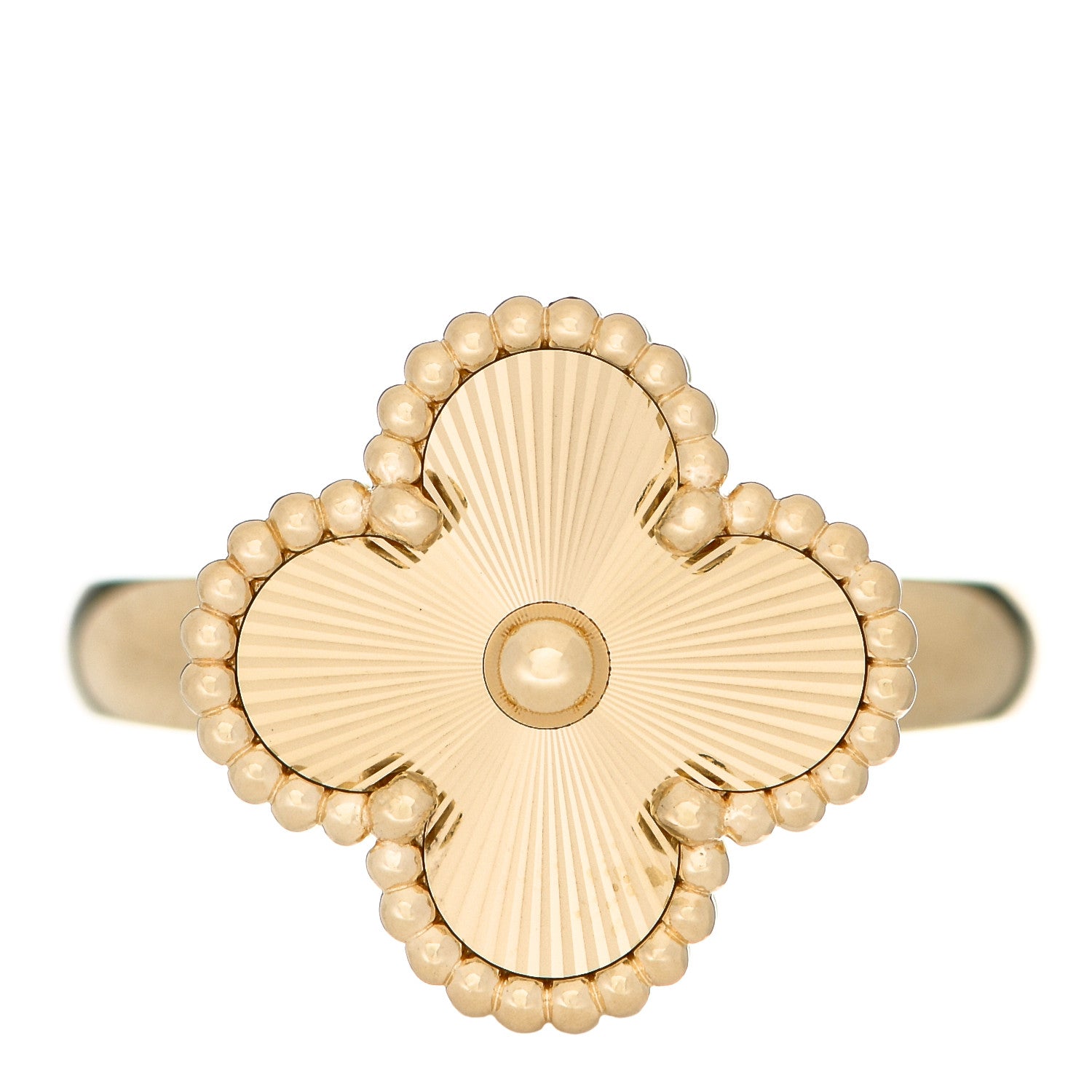 Van Cleef & Arpels 18K Yellow Gold Guilloche Vintage Alhambra Ring 52 6 1 of 5