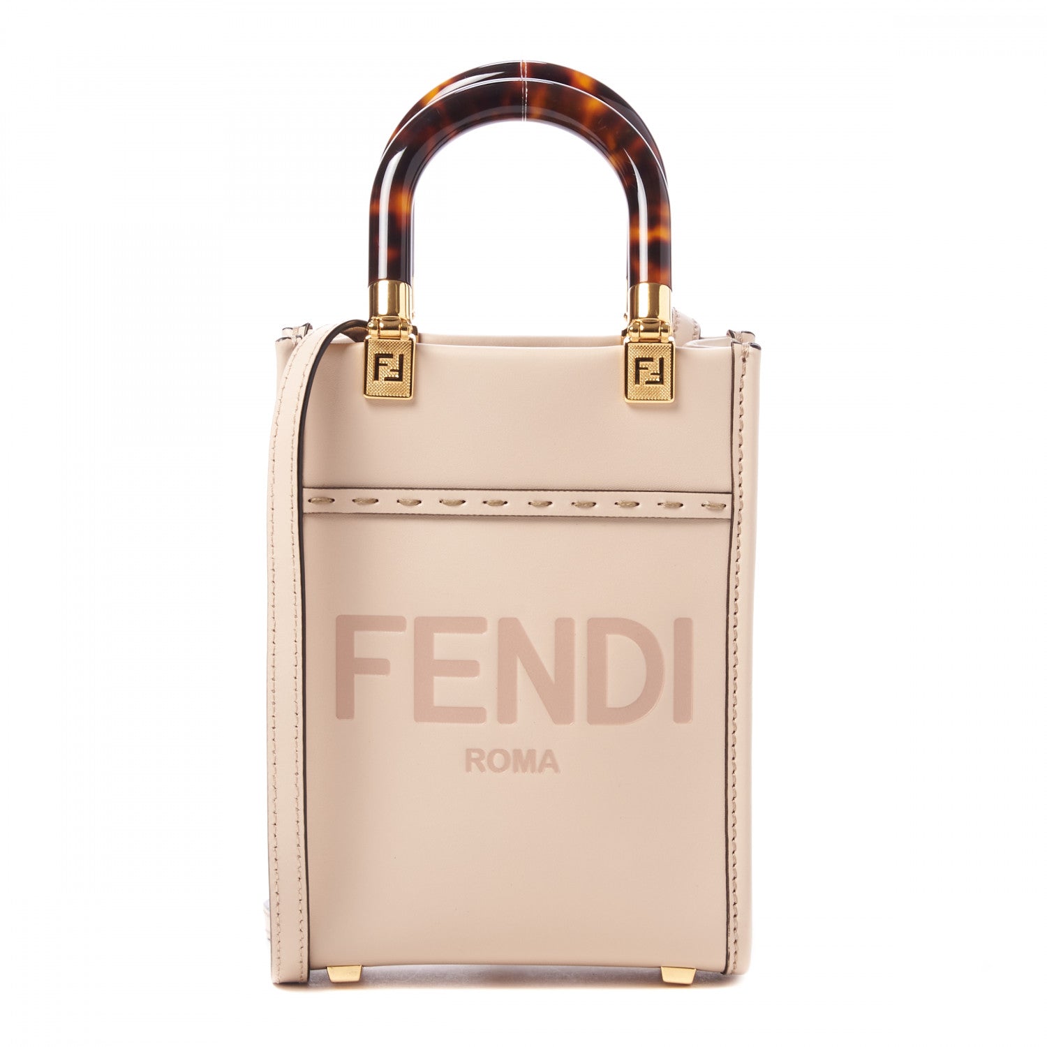 Fendi Vitello King Plexiglass Logo Embossed Mini Fendi Sunshine Shopper Tote Poudre 1 of 9