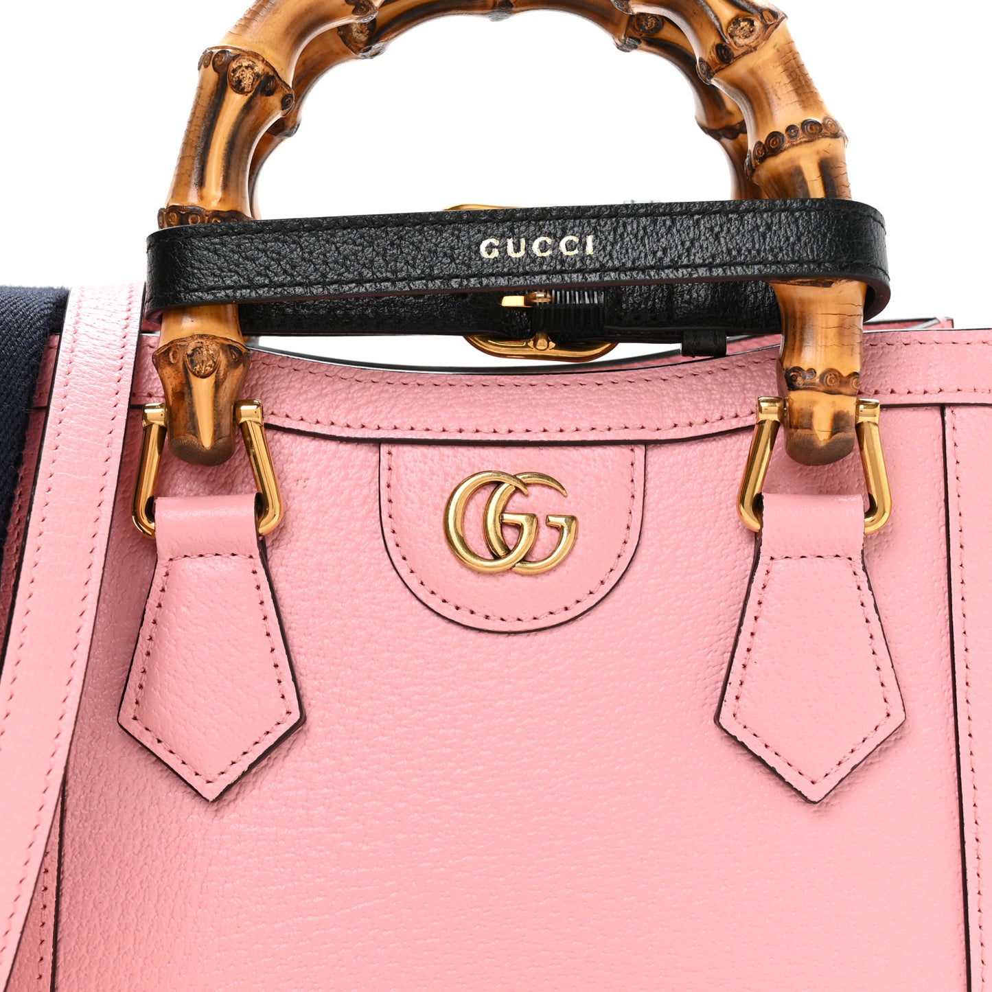 Textured Dollar Calfskin Web Mini Diana Tote Bag Wild Rose Black
