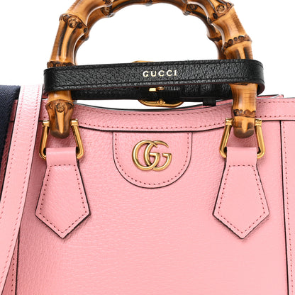 Gucci Textured Dollar Calfskin Web Mini Diana Tote Bag Wild Rose Black 7 of 9