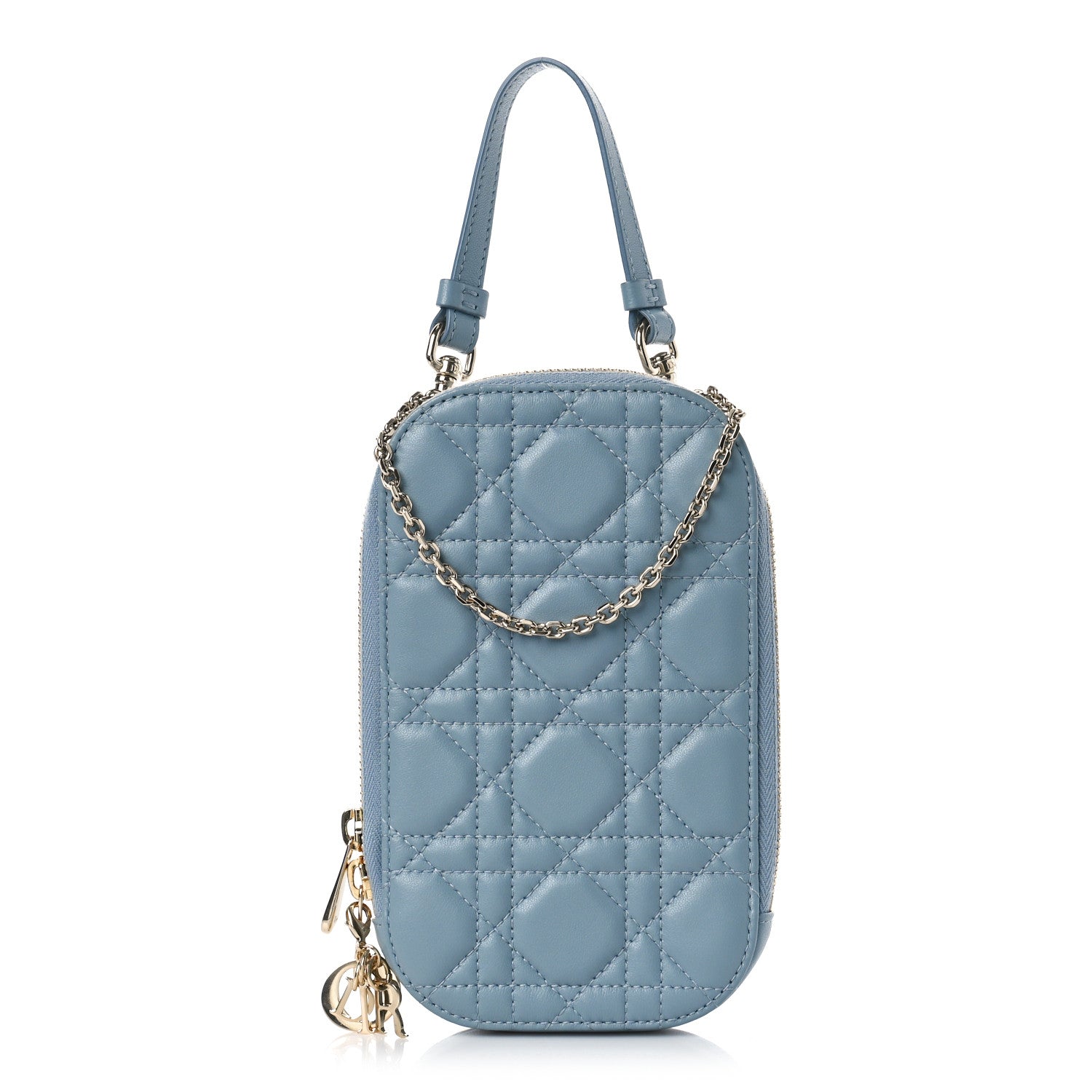 Christian Dior Lambskin Cannage Lady Dior Phone Holder Cloud Blue 1 of 8