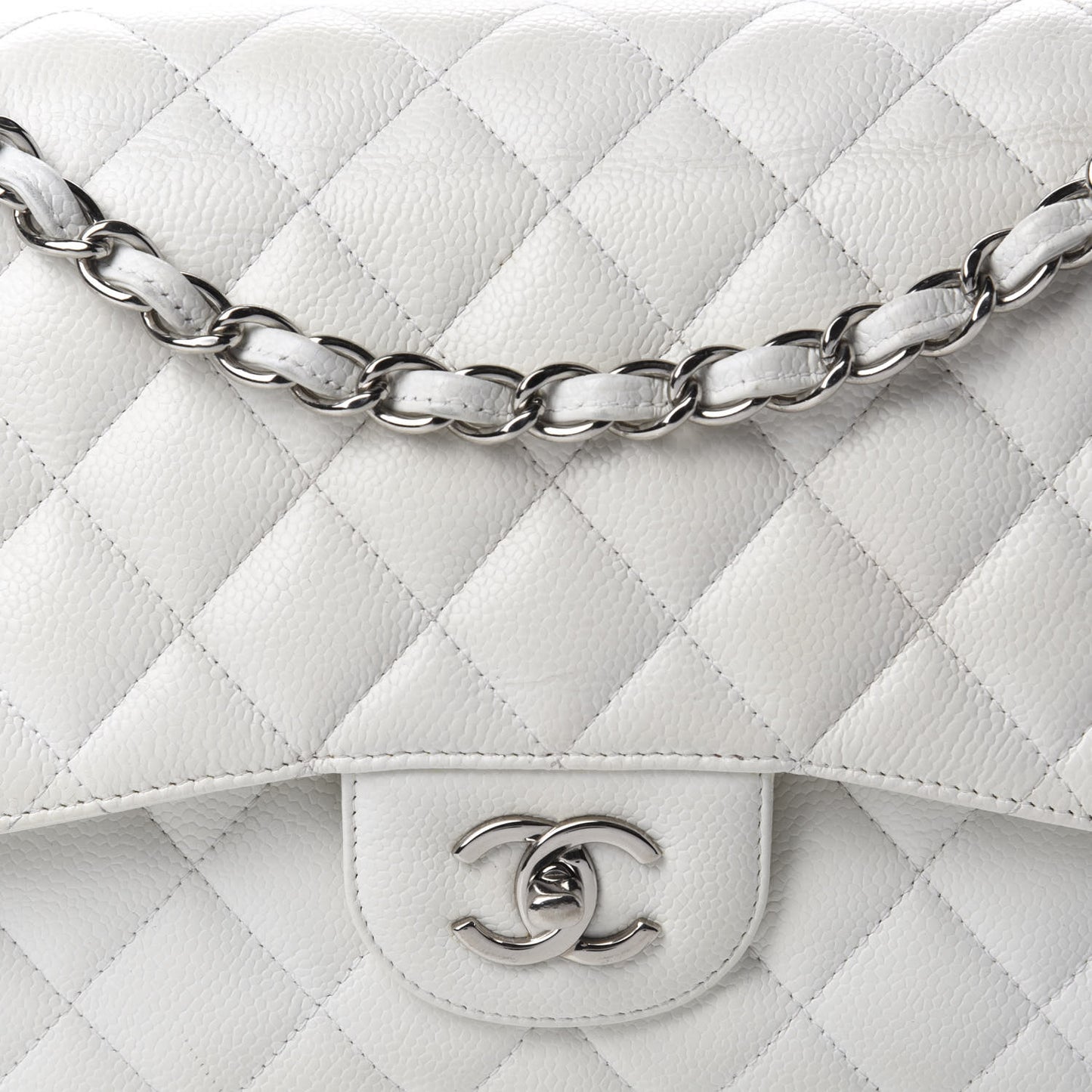 Caviar Quilted Jumbo Double Flap White