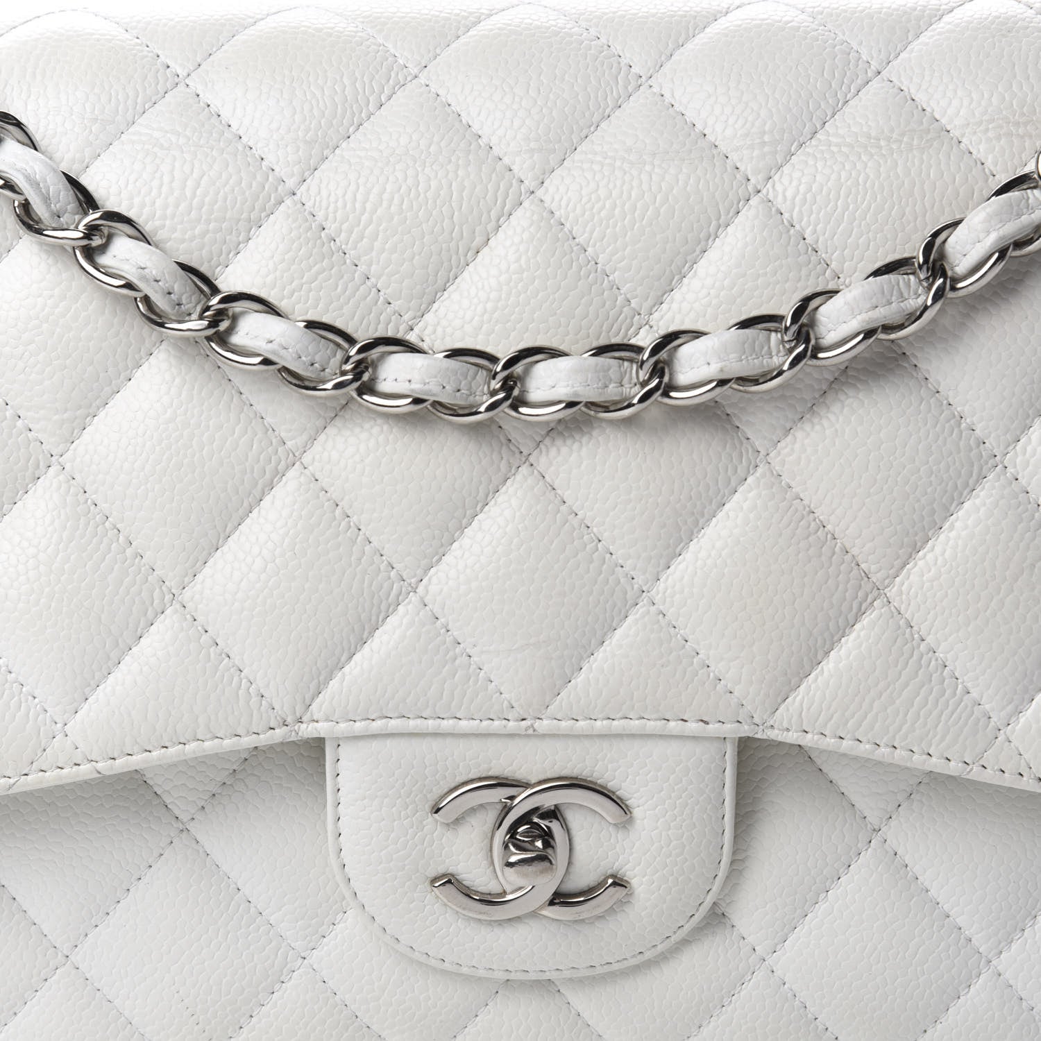 Chanel Caviar Quilted Jumbo Double Flap White 16 of 16