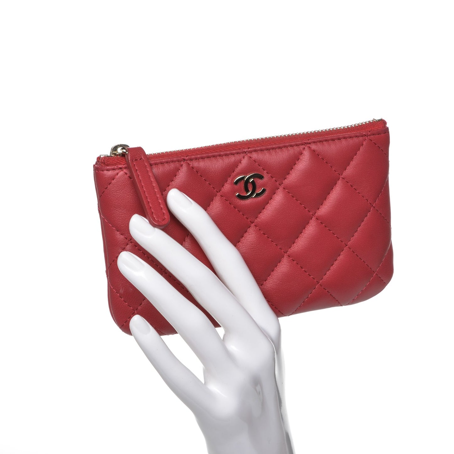 Lambskin Quilted Small Cosmetic Case Dark Pink