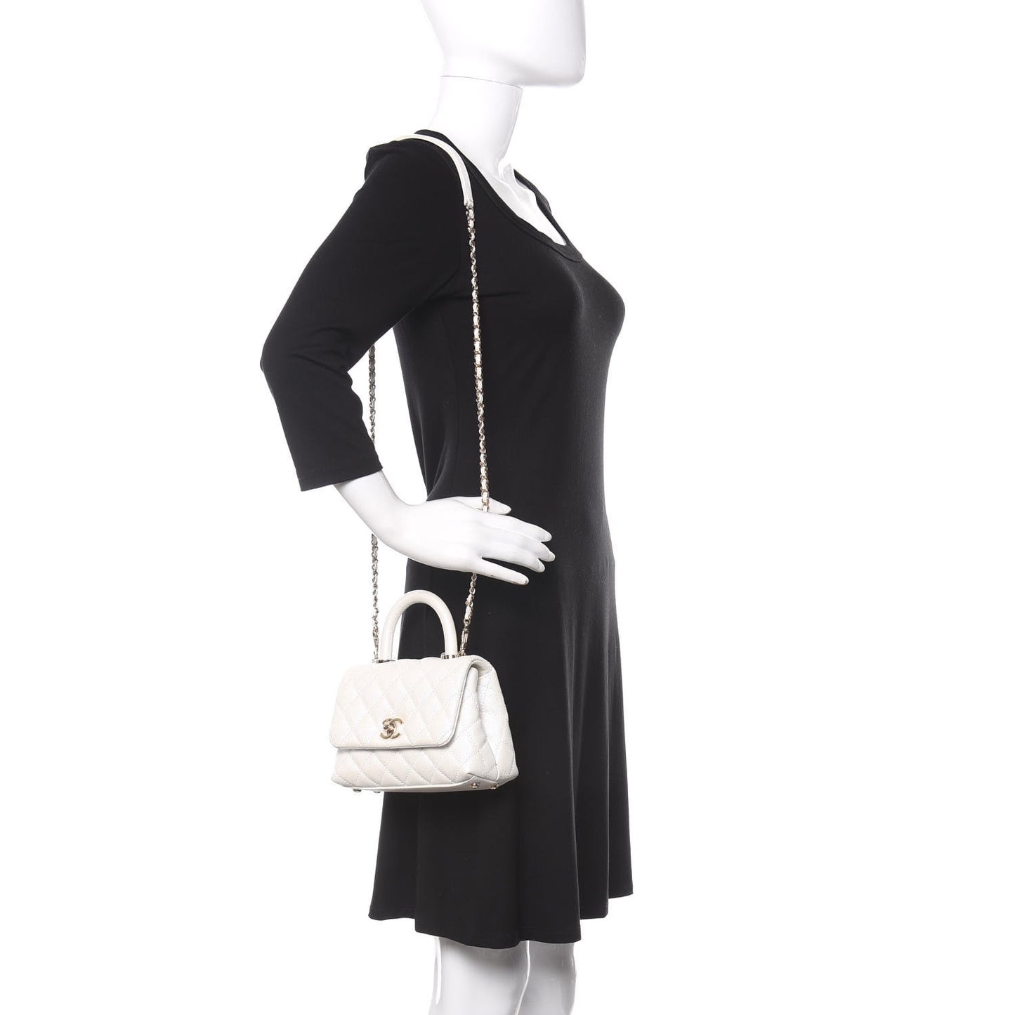 Iridescent Caviar Quilted Extra Mini Coco Handle Flap White