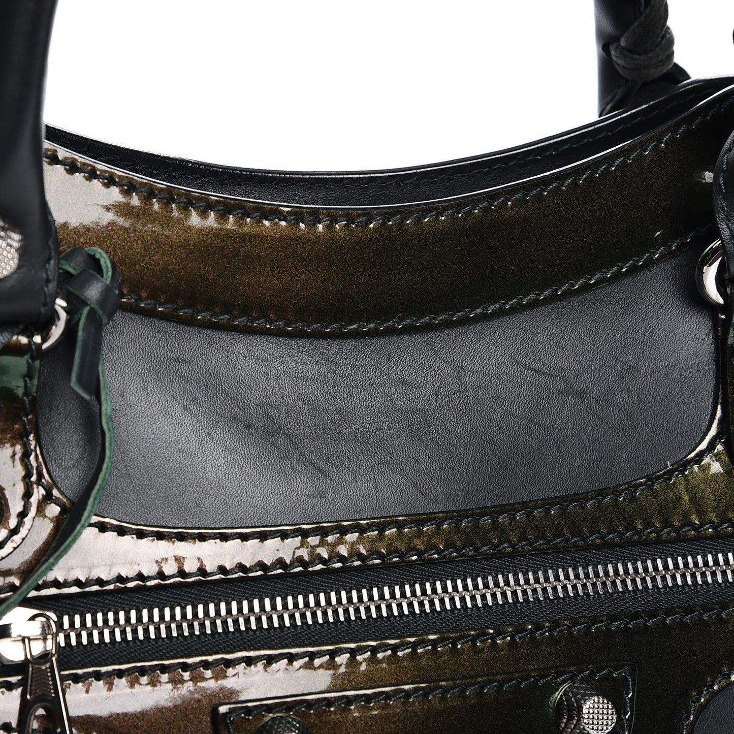 Smooth Calfskin Metallic Patent Giant 12 Silver Hardware City Vert Poker Fonce