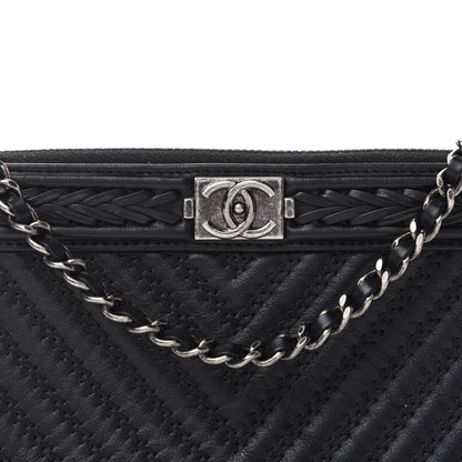 Chanel Calfskin Braided Chevron Quilted Small Boy Clutch With Chain Black 11 of 12
