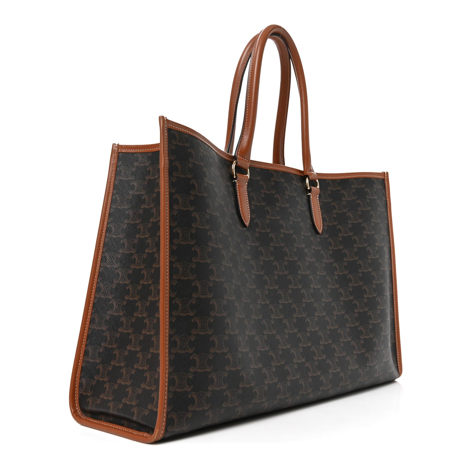 Celine Triomphe Canvas Calfskin Horizontal Cabas Tan 3 of 9
