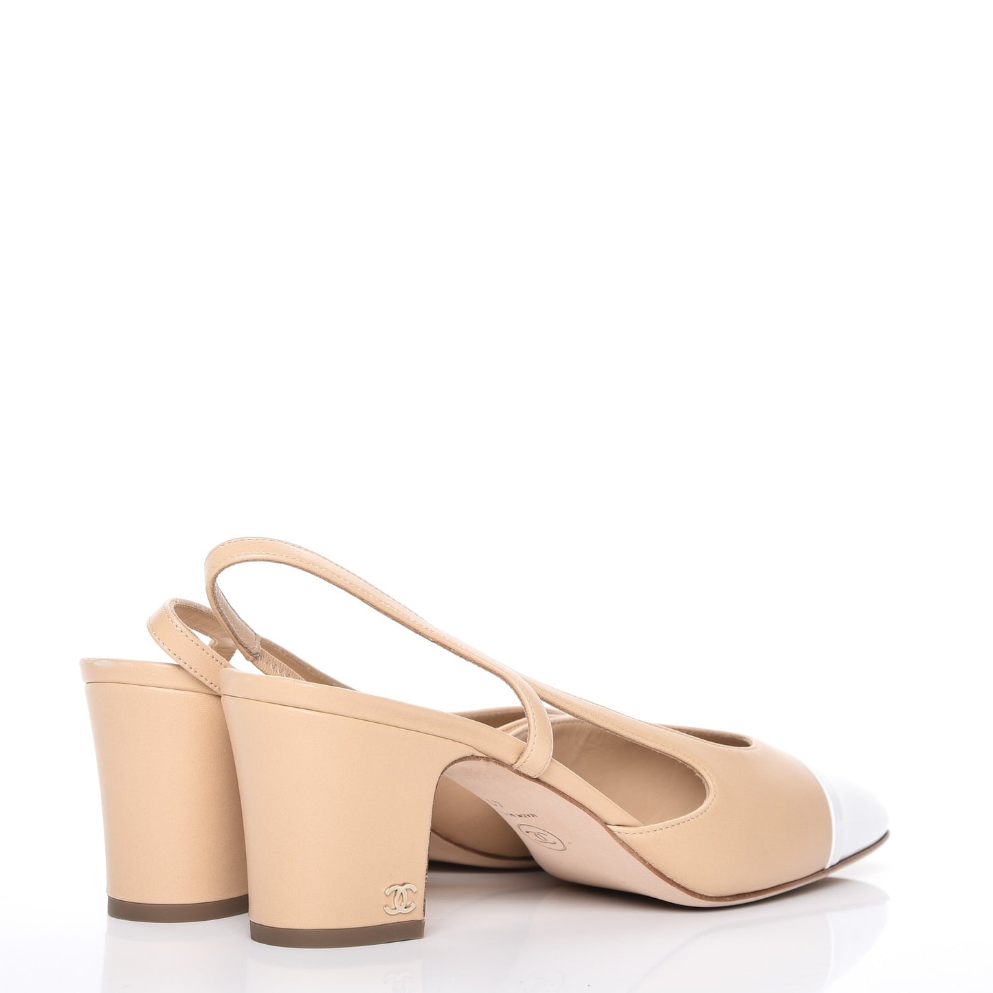 Lambskin Patent Cap Toe CC Slingback Sandals 41 Beige White