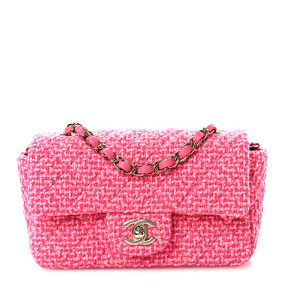 Chanel Wool Tweed Quilted Mini Rectangular Flap Dark Pink Fuchsia 1 of 13