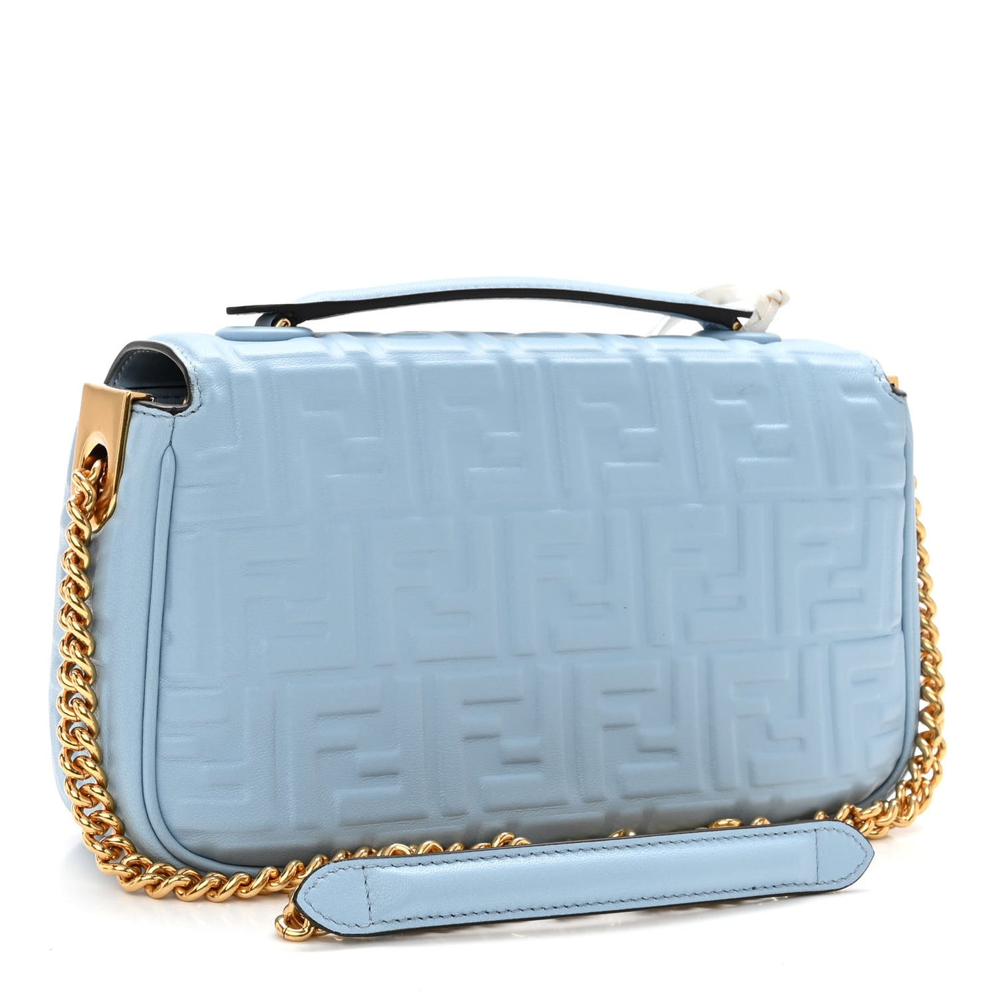 Nappa Small FF Embossed Midi Chain Baguette Azzurro Baby