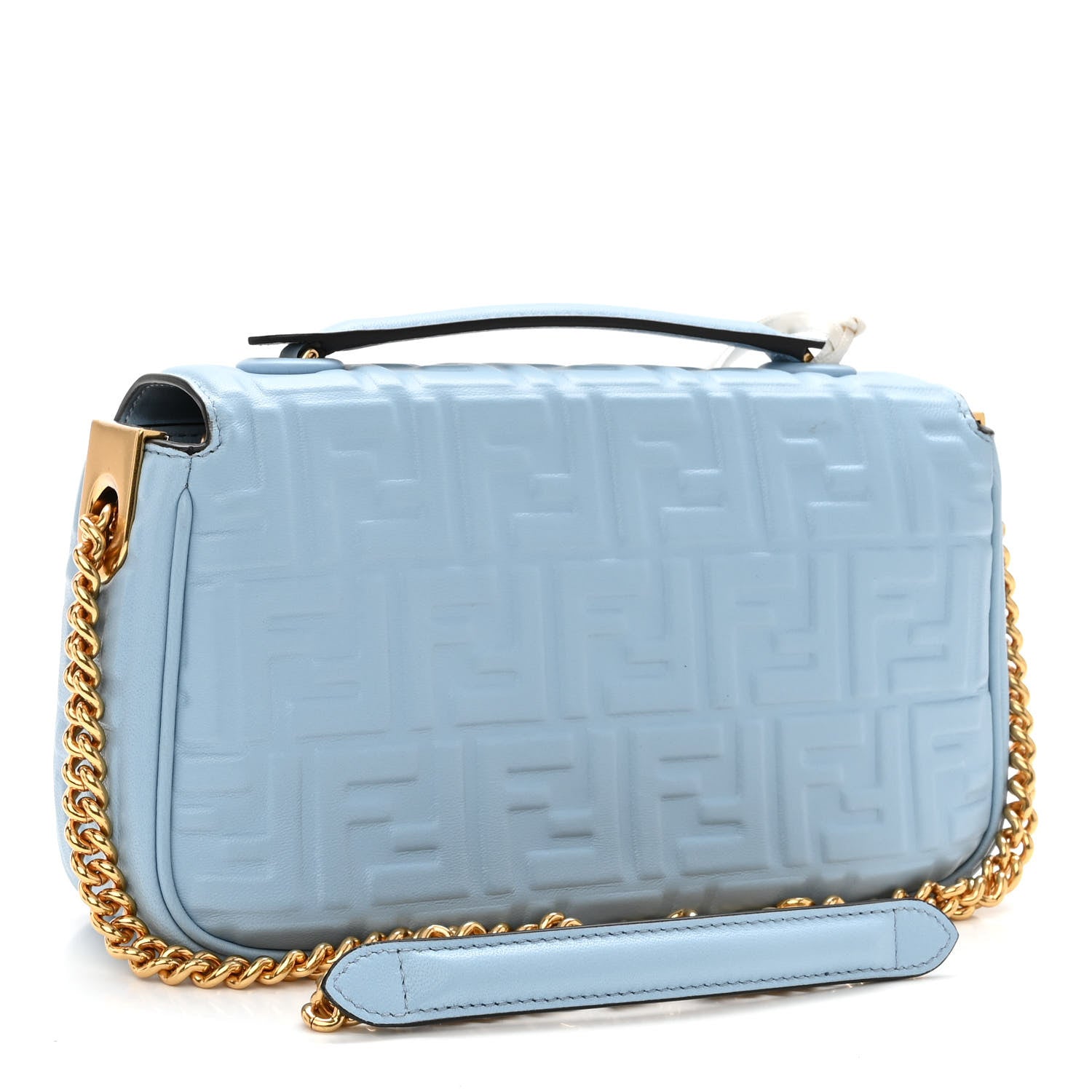 Fendi Nappa Small FF Embossed Midi Chain Baguette Azzurro Baby 3 of 9
