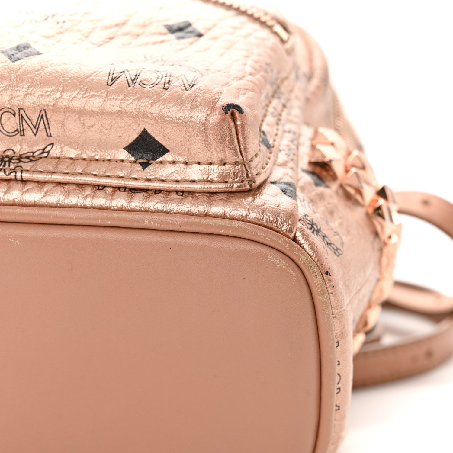 MCM Metallic Visetos Studded X-Mini Bebe Boo Backpack Champagne