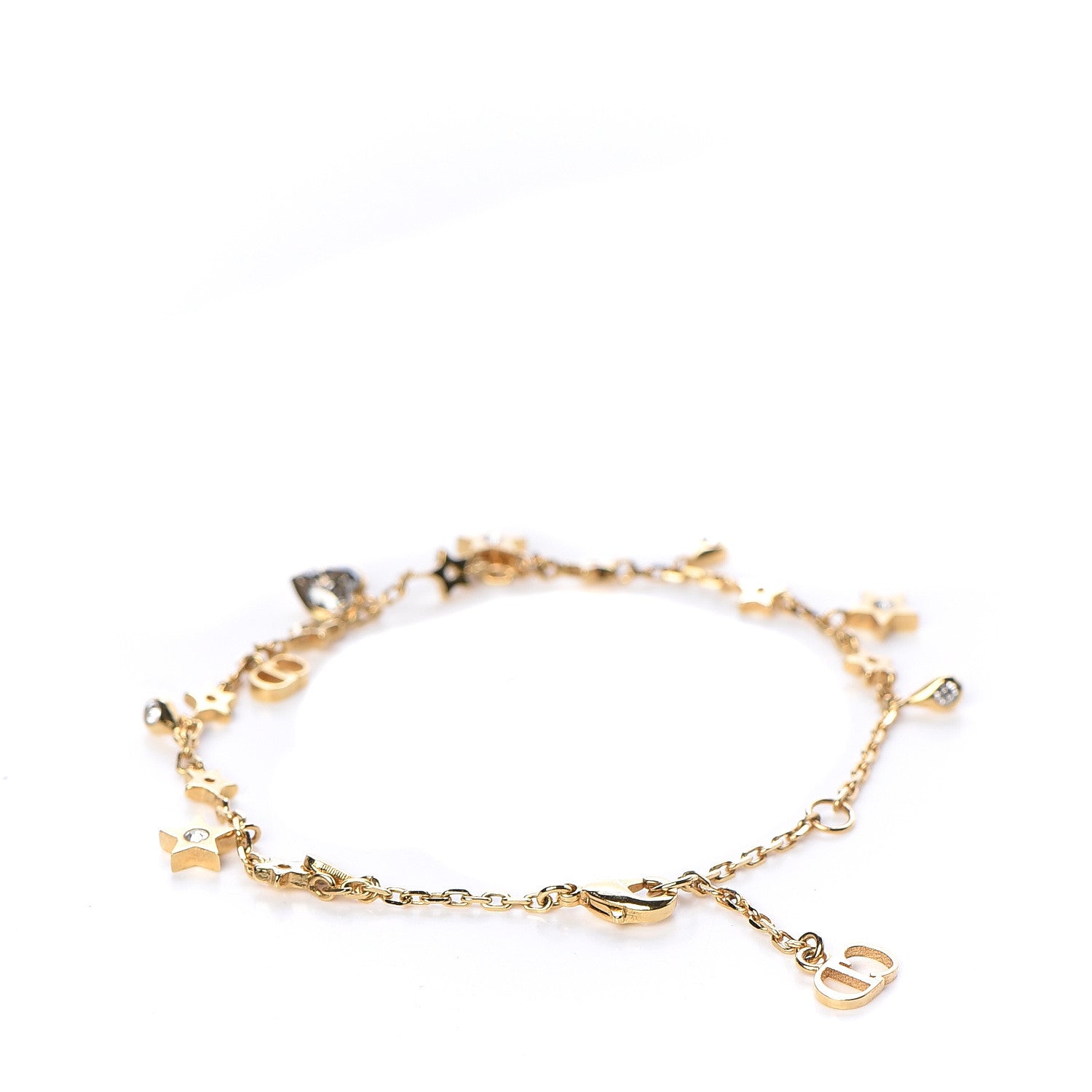 Christian Dior Crystal Heart Star Charms Bracelet Gold 3 of 4