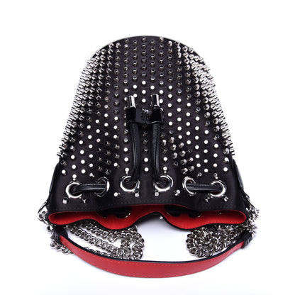Christian Louboutin Silk Satin Calfskin Marie Jane Loubirun Studded Bucket Black Silver 11 of 13