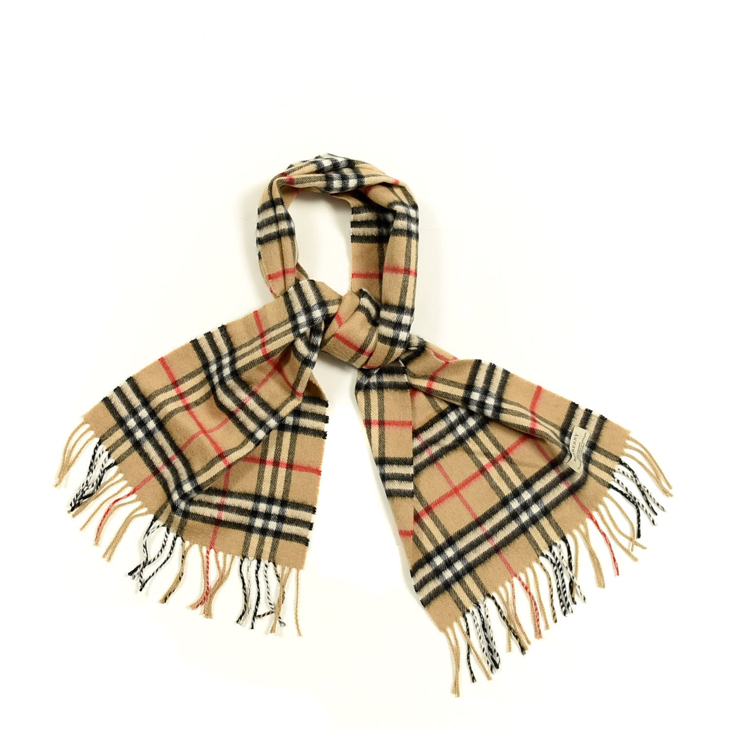 Burberry Cashmere House Check Fringe Scarf Camel 1 of 3