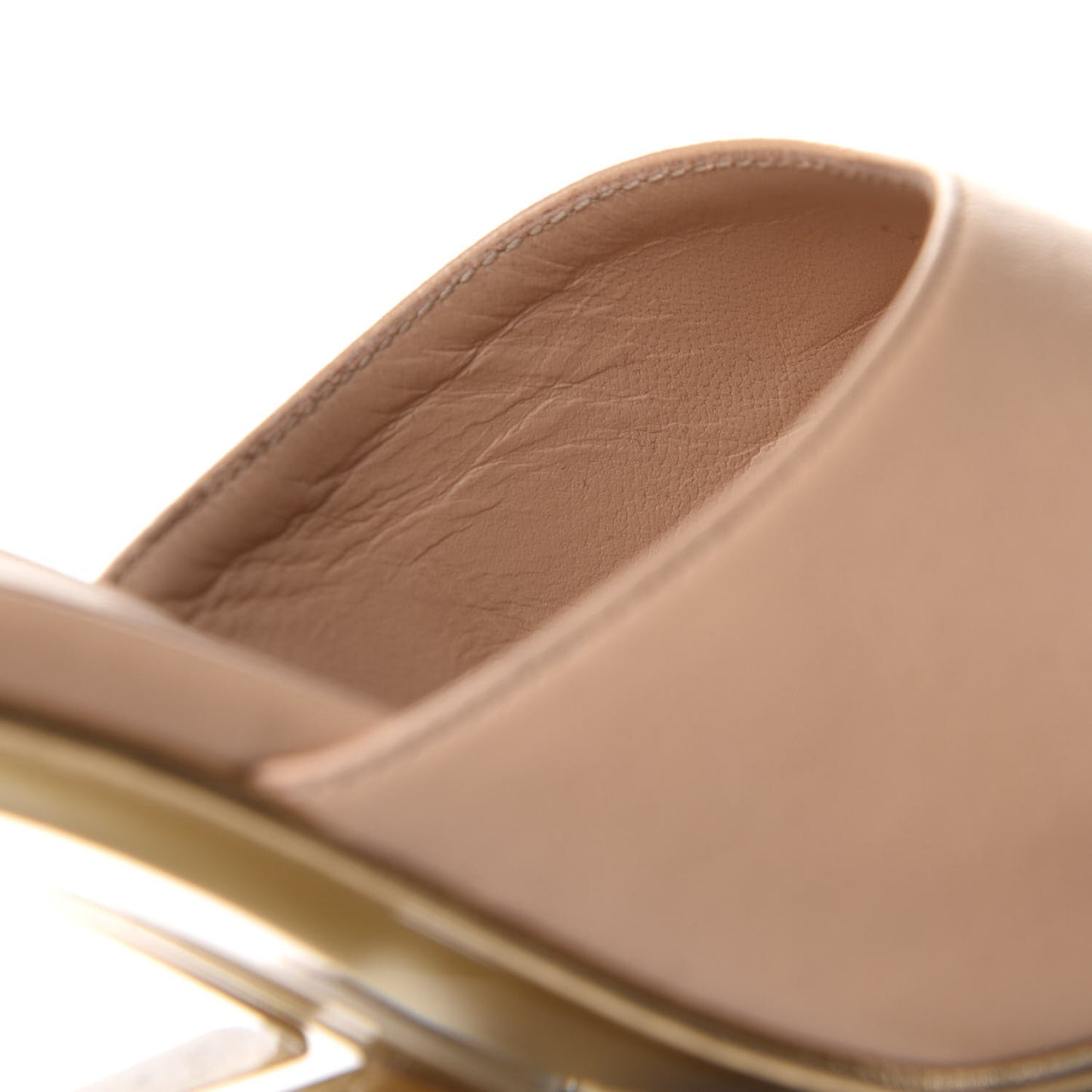 Lambskin Lucite CC Wedge Mules 37.5 Beige