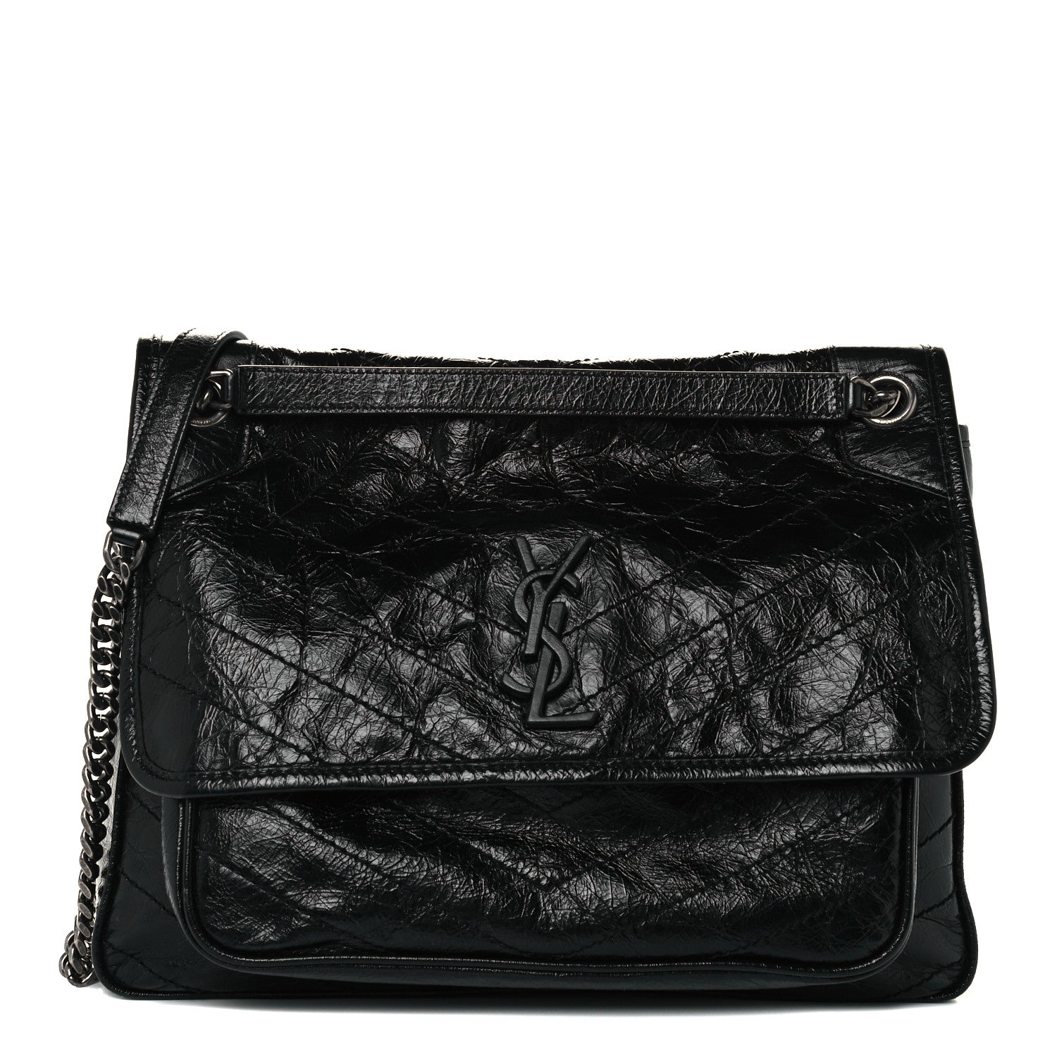 Saint Laurent Crinkled Calfskin Matelasse Monogram Large Niki Chain Satchel Black 1 of 10