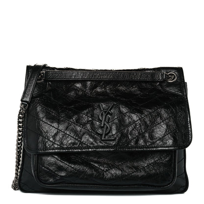 Saint Laurent Crinkled Calfskin Matelasse Monogram Large Niki Chain Satchel Black 1 of 10