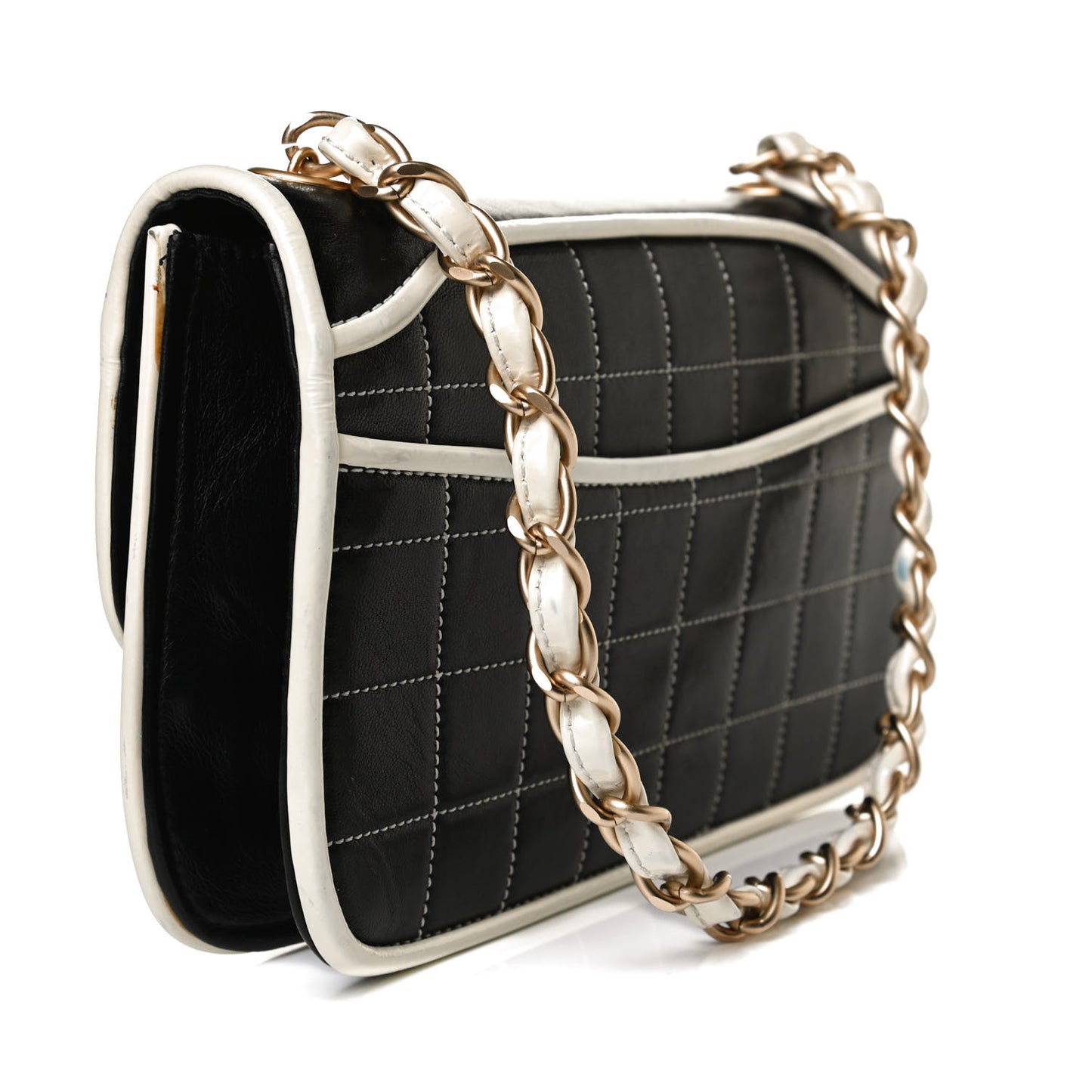 Caviar Square Stitched Small Flap Black White