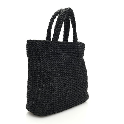 Prada Yarn Raffia Effect Crochet Small Logo Tote Black 3 of 8