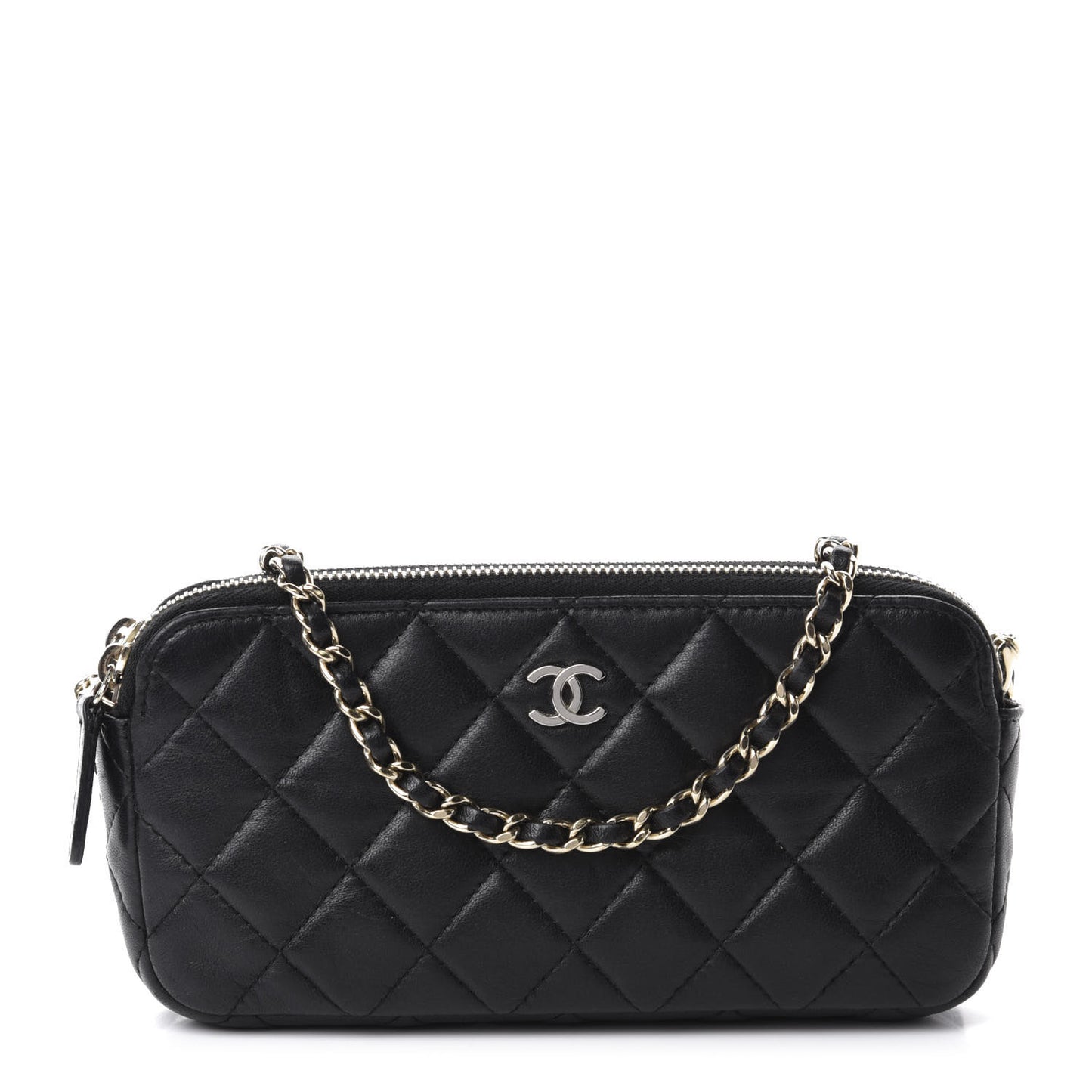 Lambskin Quilted Small Clutch With Chain Black