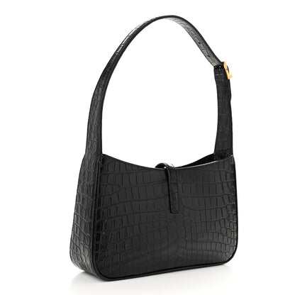 Saint Laurent Calfskin Crocodile Embossed LE 5 A 7 Hobo Black 3 of 9