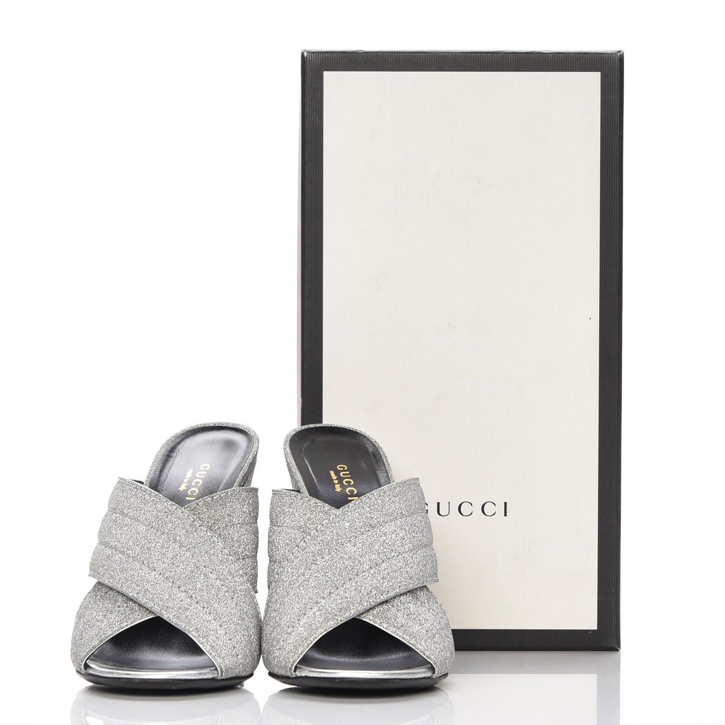 Glitter Fabric Webby Crossover High Heel Slide Sandals 39 Argento