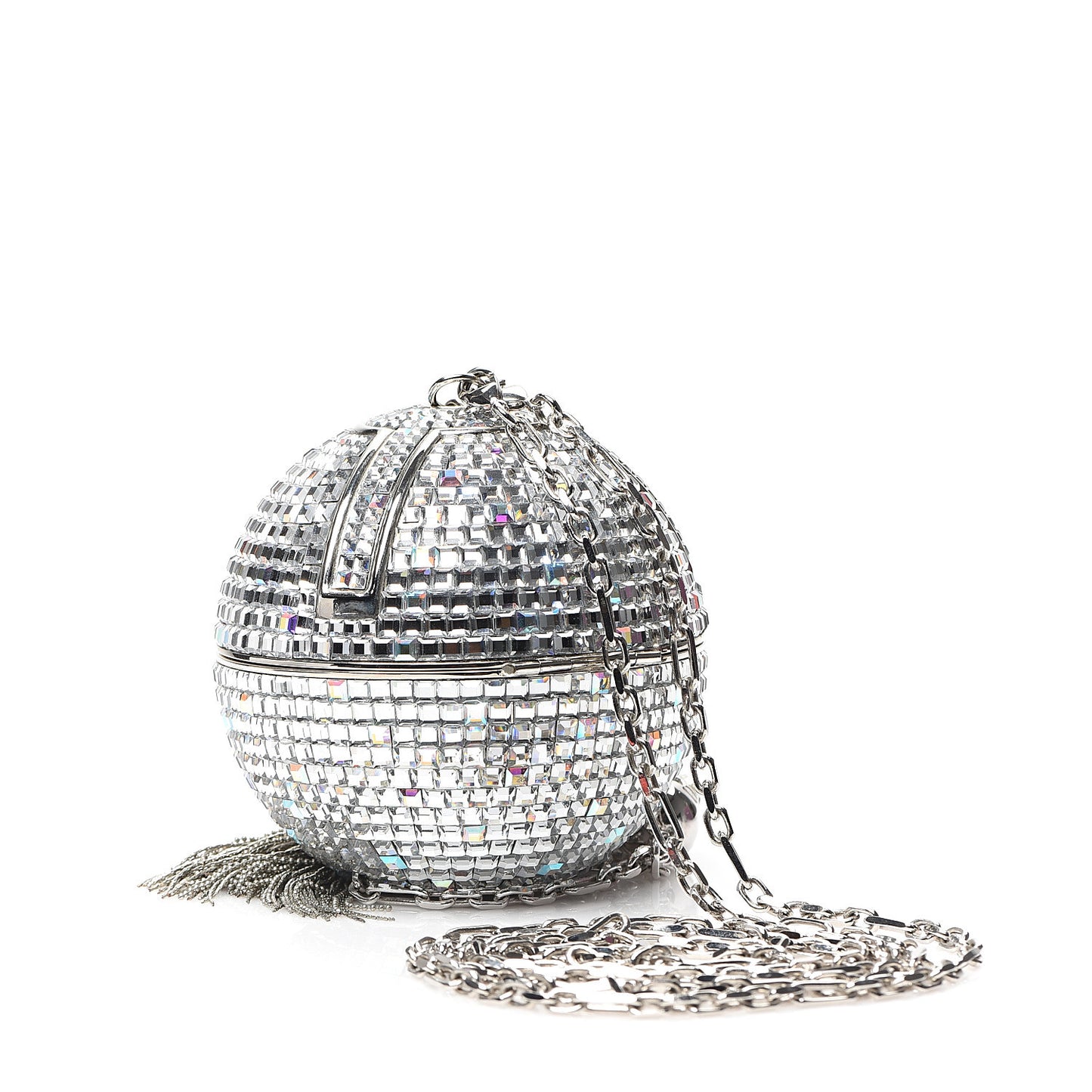 Swarovski Crystal Disco Ball Minaudiere Clutch Silver