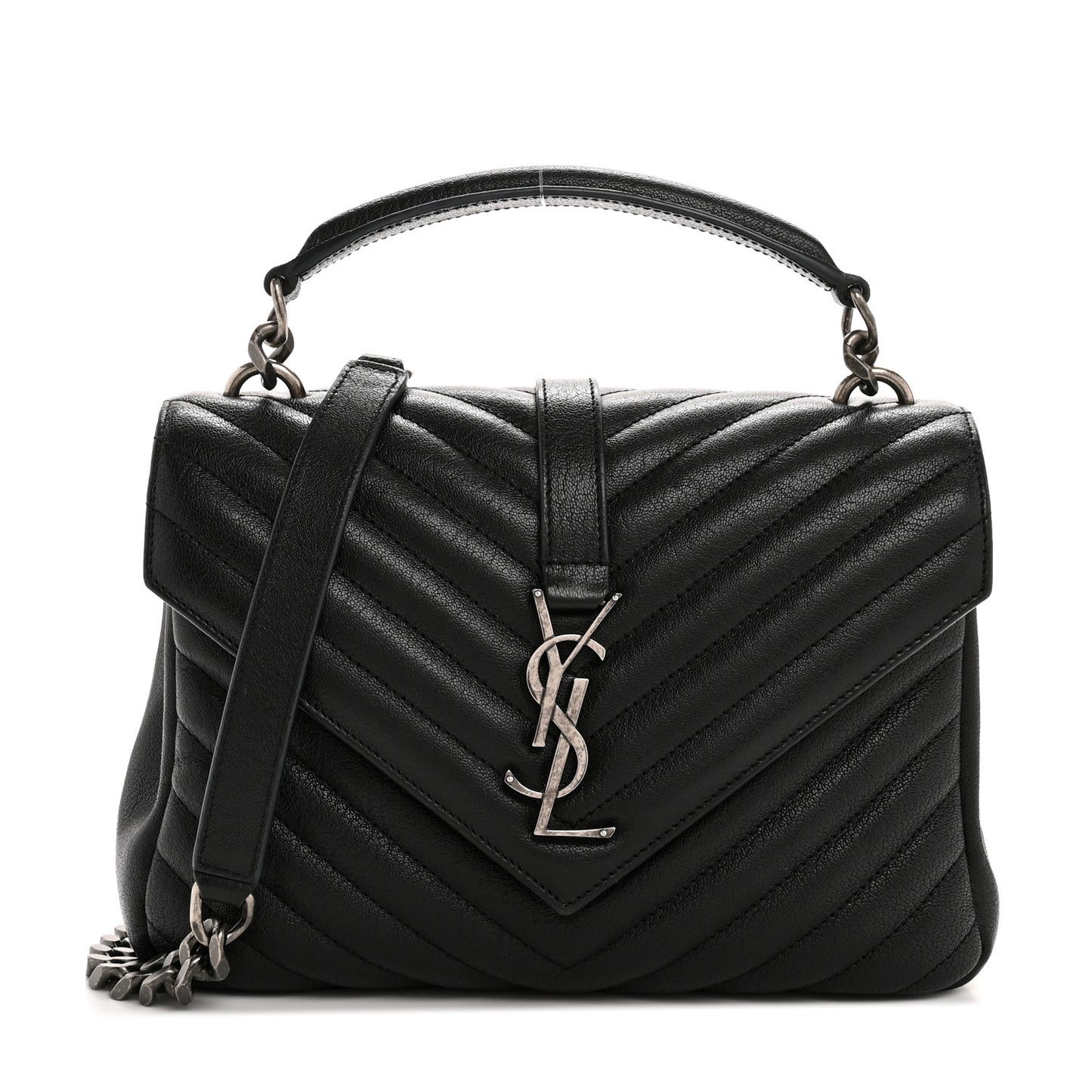 Sheepskin Matelasse Chevron Monogram Medium College Bag Black