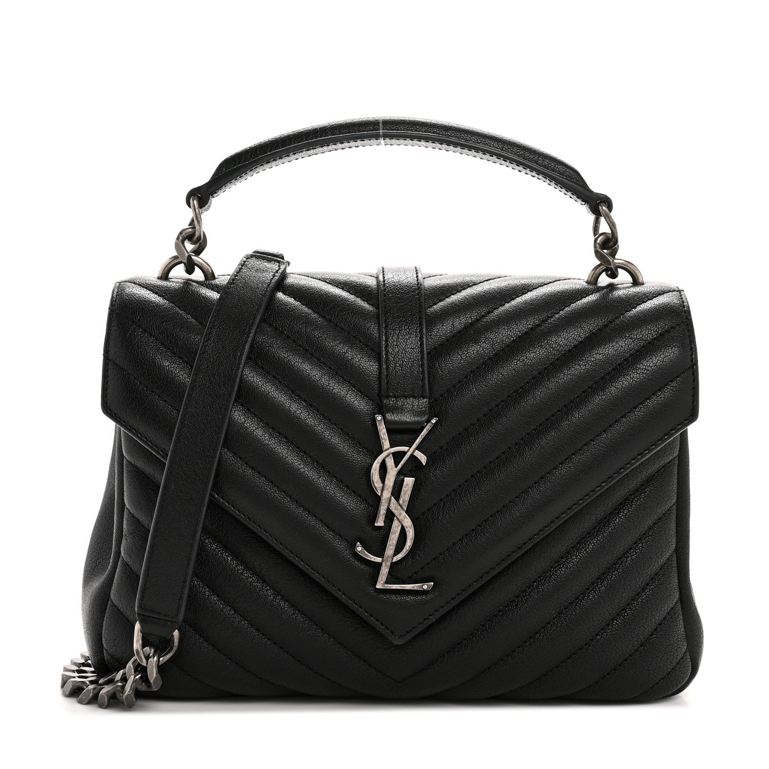 Saint Laurent Sheepskin Matelasse Chevron Monogram Medium College Bag Black 1 of 14