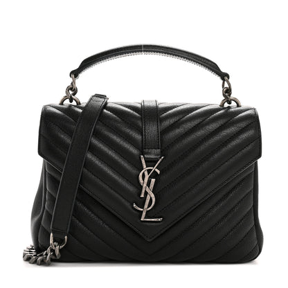 Saint Laurent Sheepskin Matelasse Chevron Monogram Medium College Bag Black 1 of 14